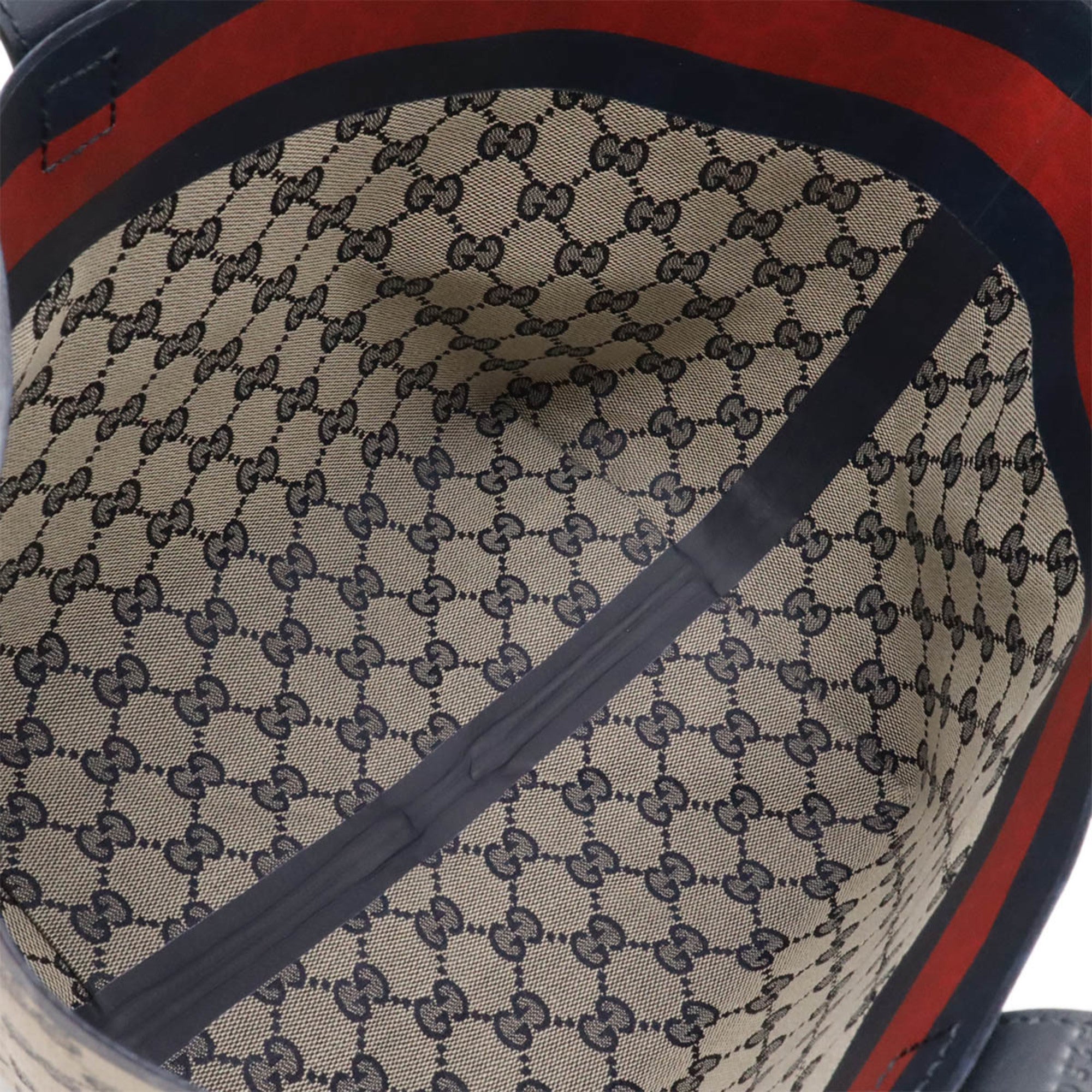 Gucci Beige Navy Canvas Leather Handbag Pouch Shoulder Bag Tote Bag (Pre-Owned)