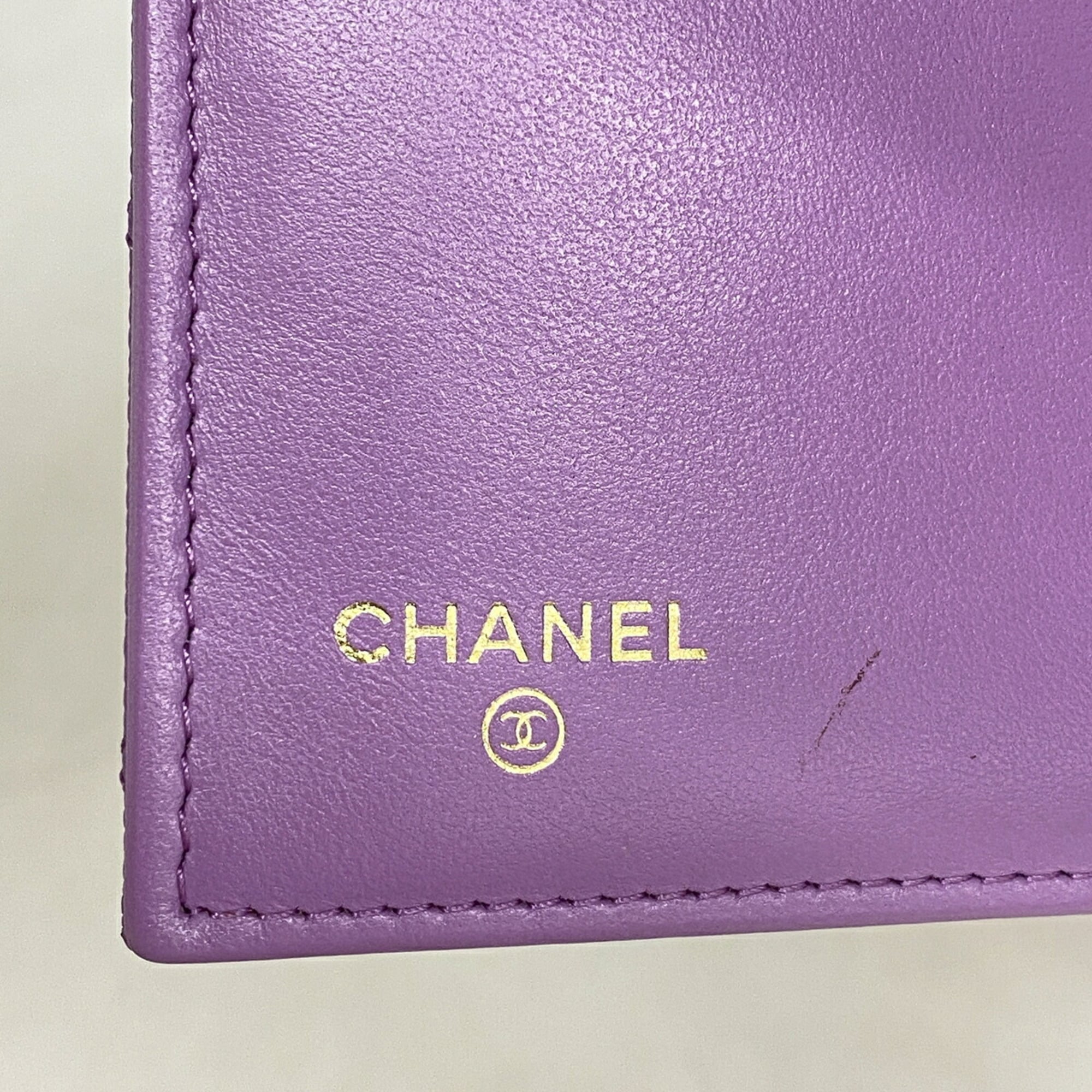 Chanel Purple Grained Calfskin Wallet (Tri-Fold) (Pre-Owned)
