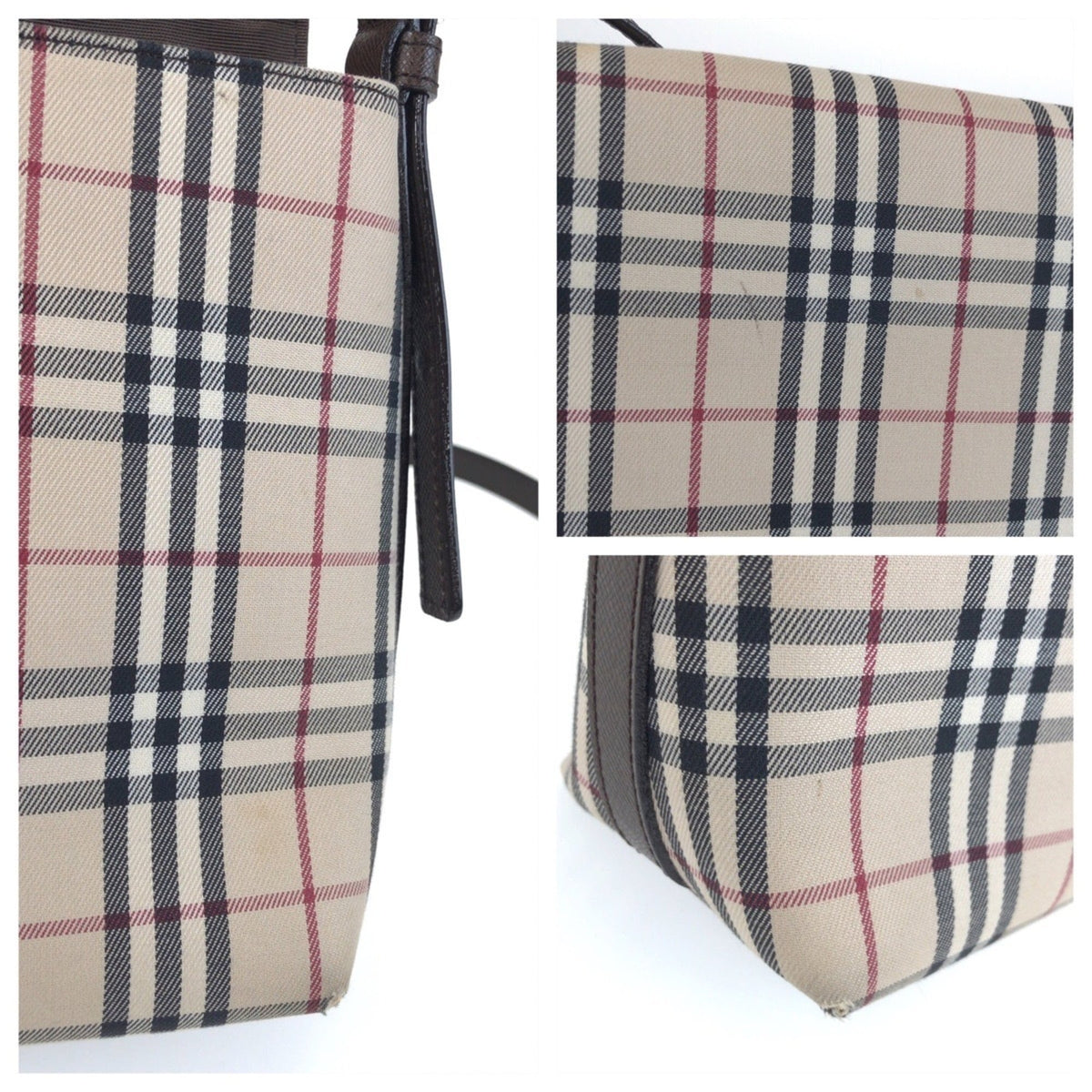 Burberry Beige Brown Canvas Leather Pochette Shoulder Bag (Pre-Owned)