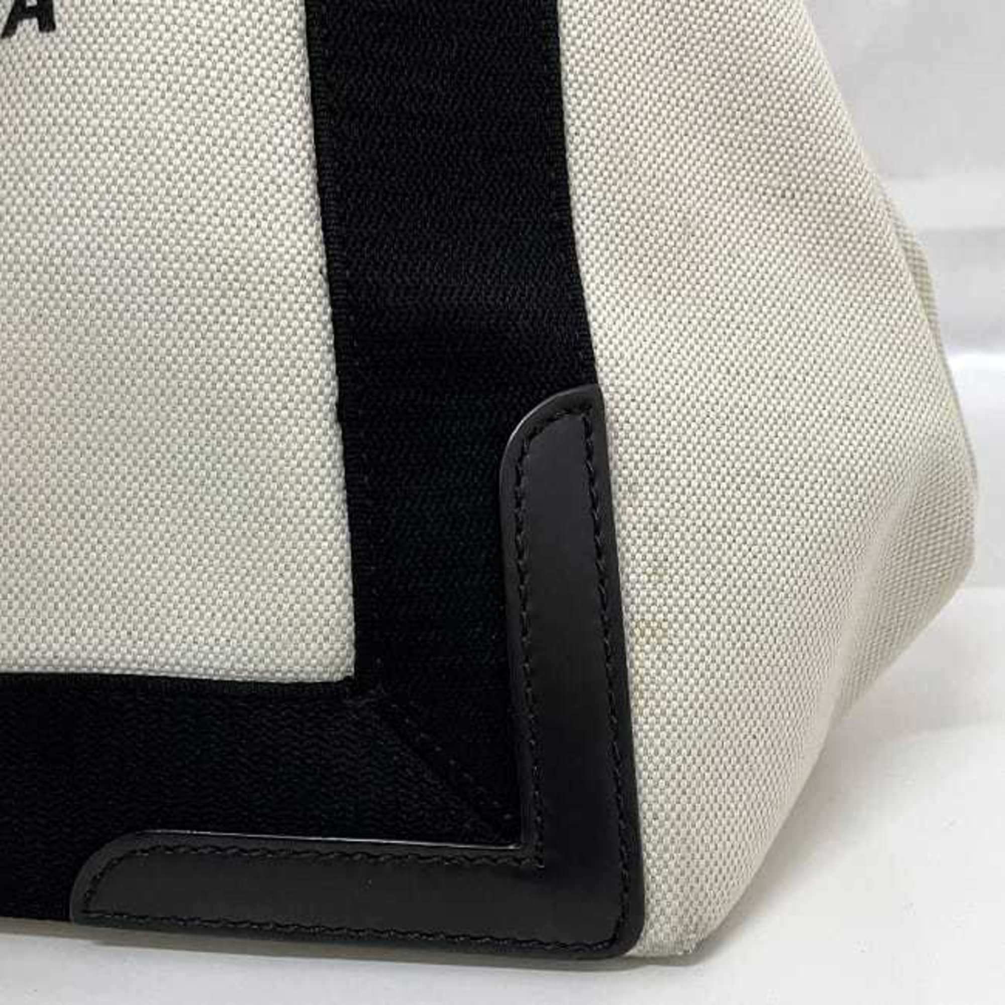 Balenciaga Black White Canvas Leather Handbag Tote Bag (Pre-Owned)