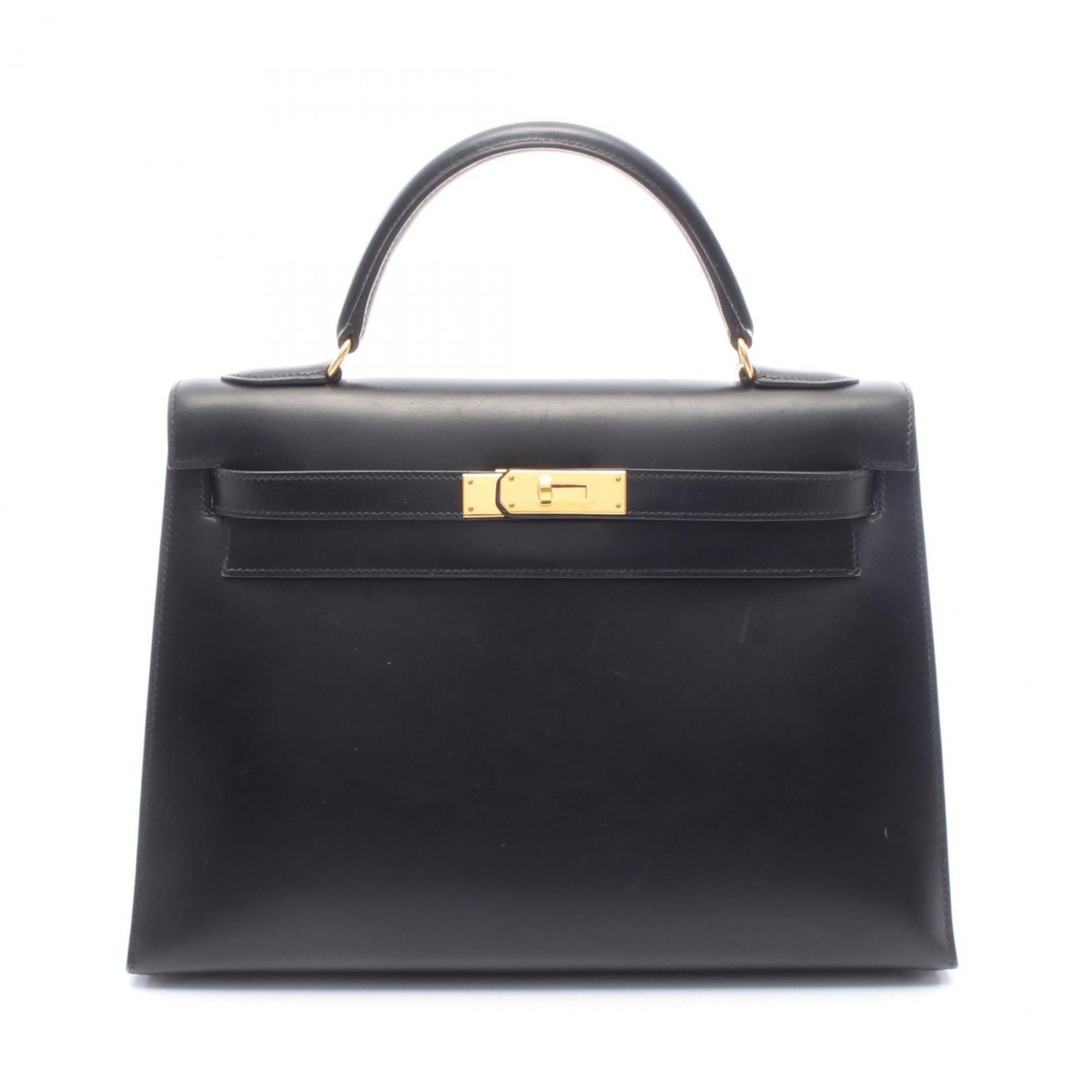 Hermes Black Box Calf Leather Handbag (Pre-Owned)