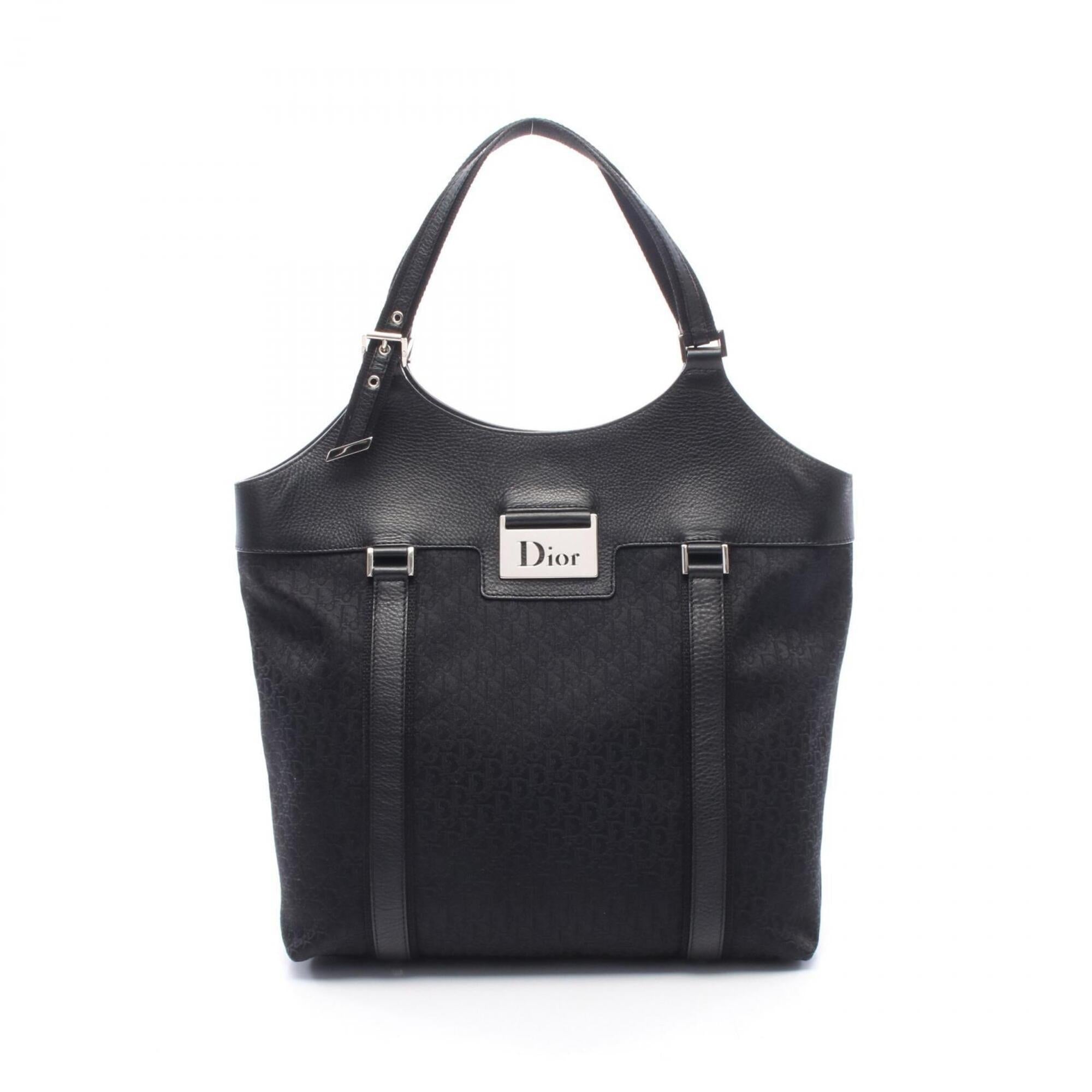 Christian Dior Black Canvas Leather Handbag Tote Bag (Pre-Owned)