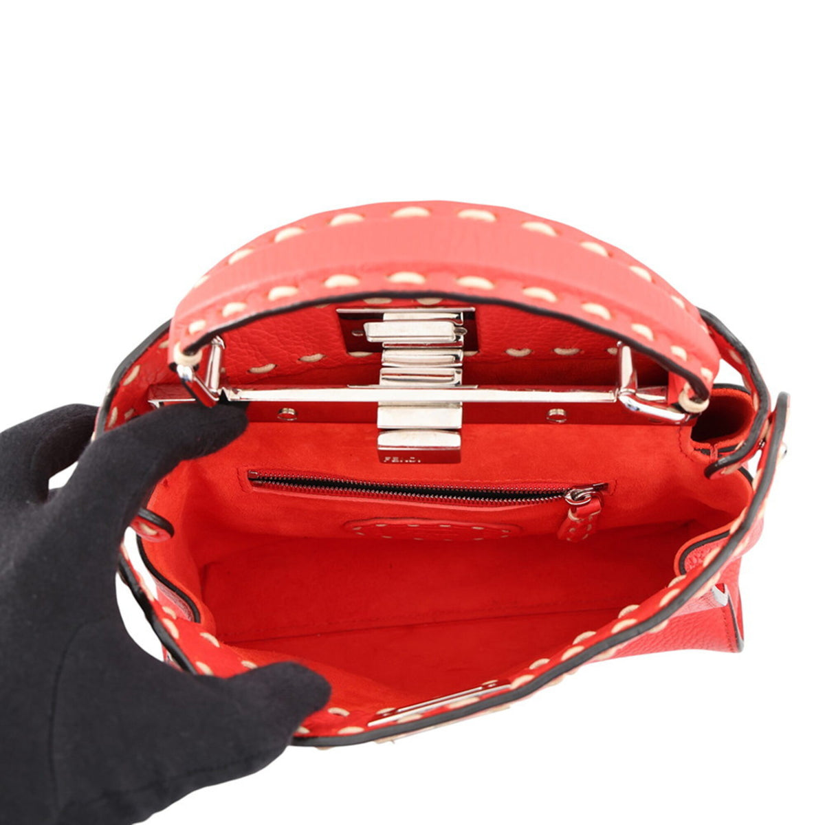 Fendi Peekaboo Orange Leather Handbag Shoulder Bag (Pre-Owned)