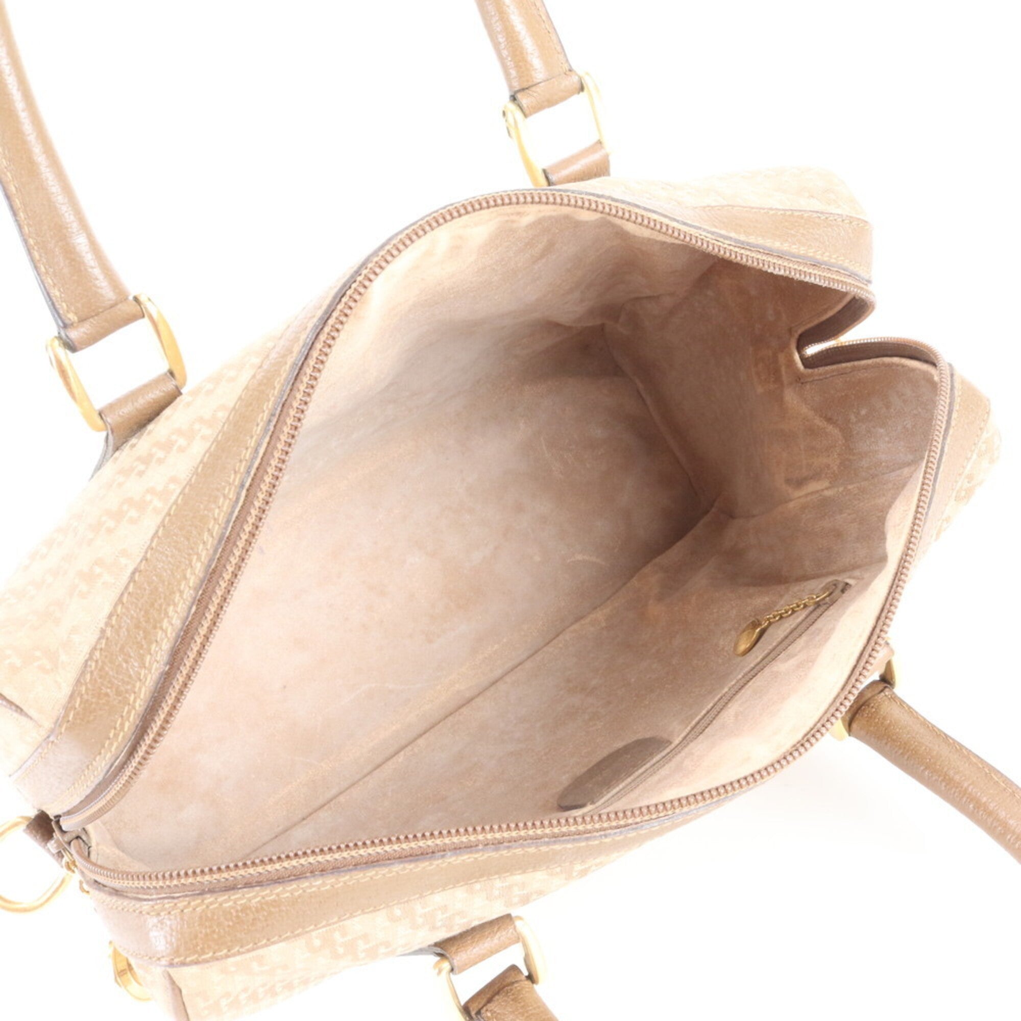 Gucci Beige White Leather Canvas Handbag Tote Bag (Pre-Owned)
