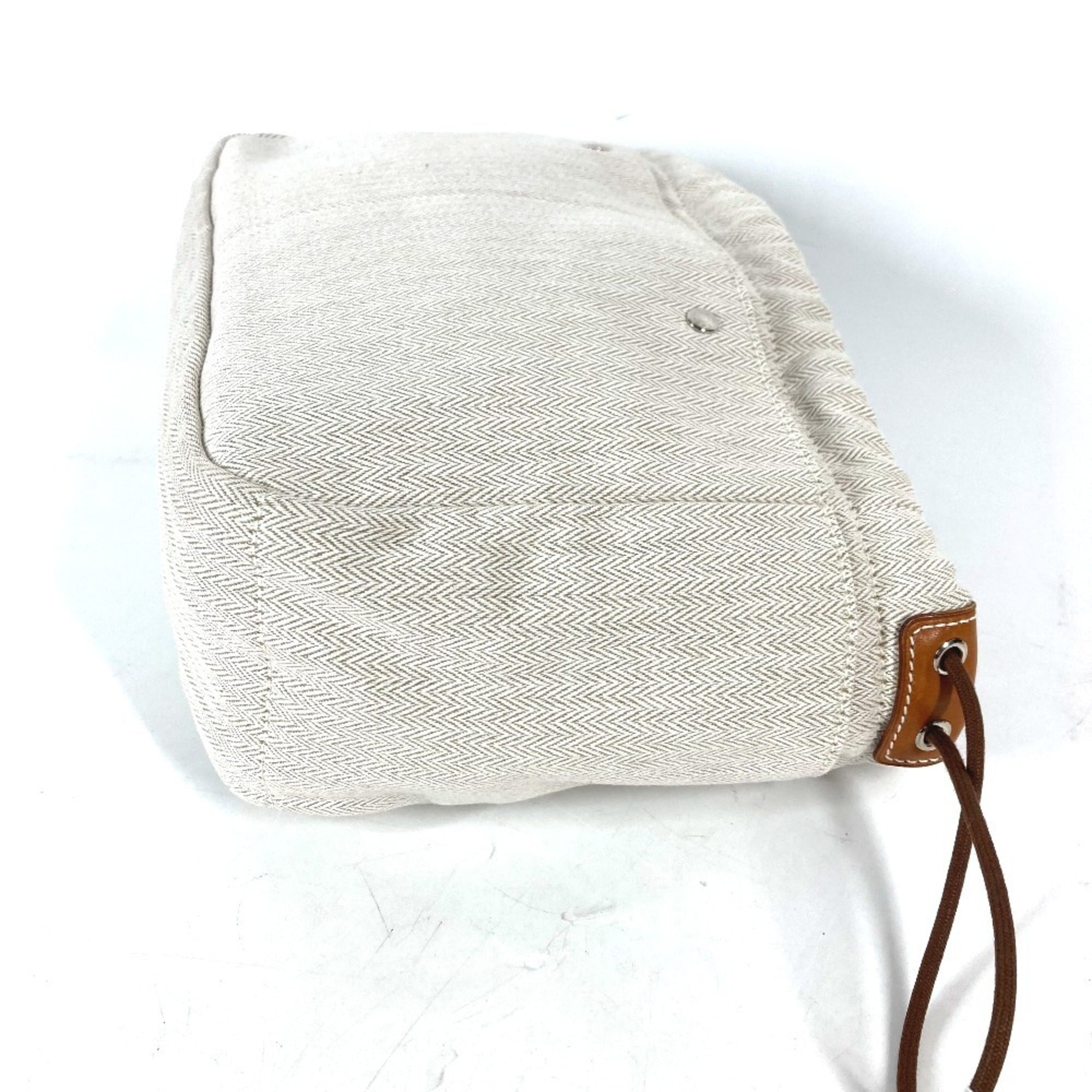 Hermes Beige Dark Brown Toile Chevron Barenia Leather Pouch (Pre-Owned)