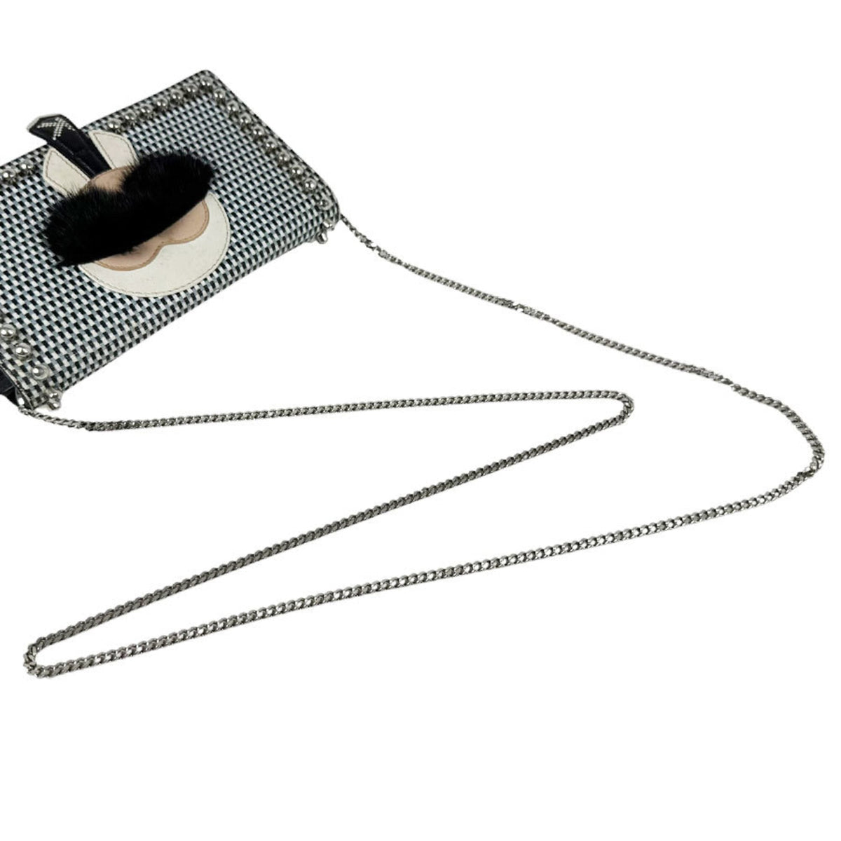 Fendi Black Blue Gray White Leather Shoulder Bag (Pre-Owned)