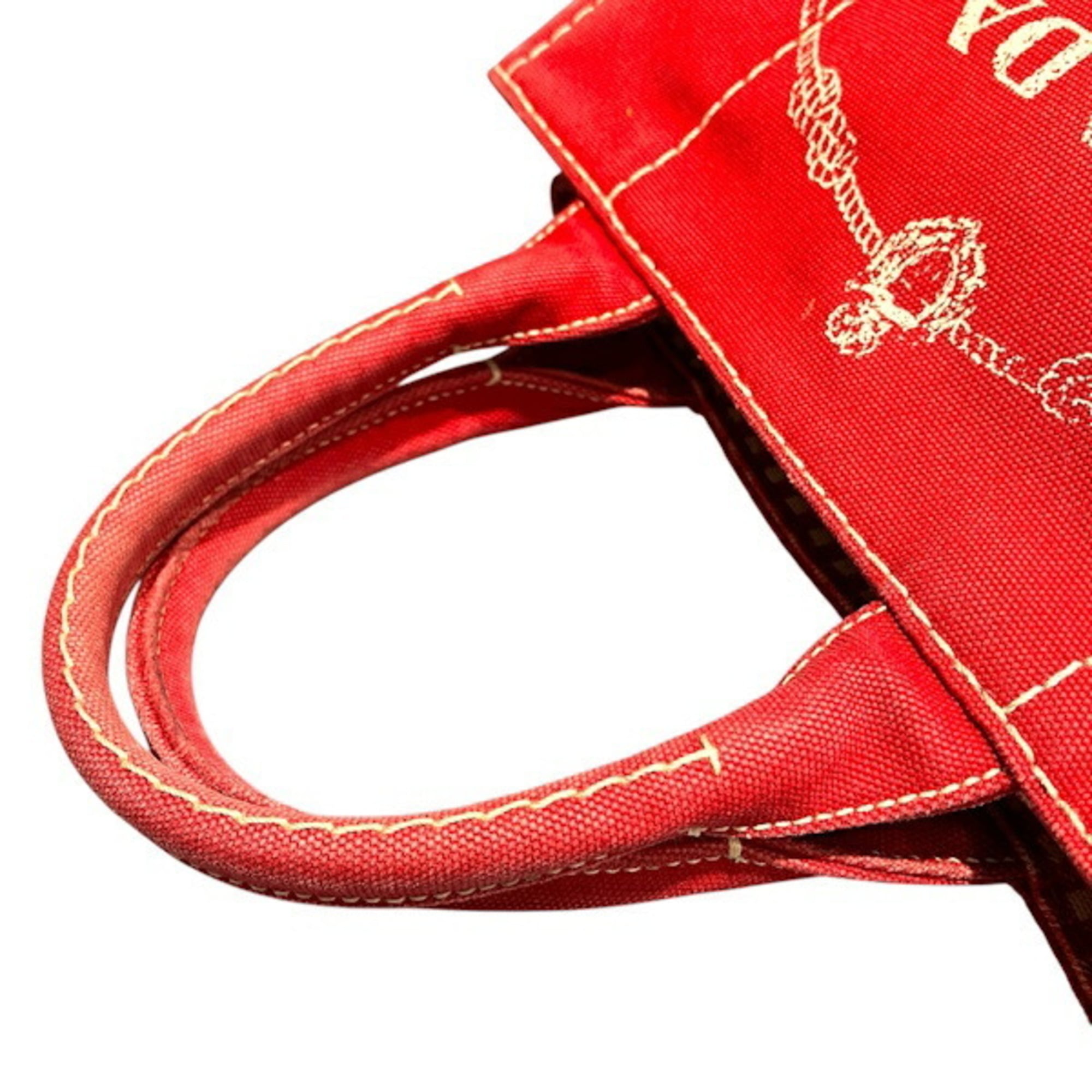 Prada Canapa Red Color Canvas Handbag Tote Bag (Pre-Owned)