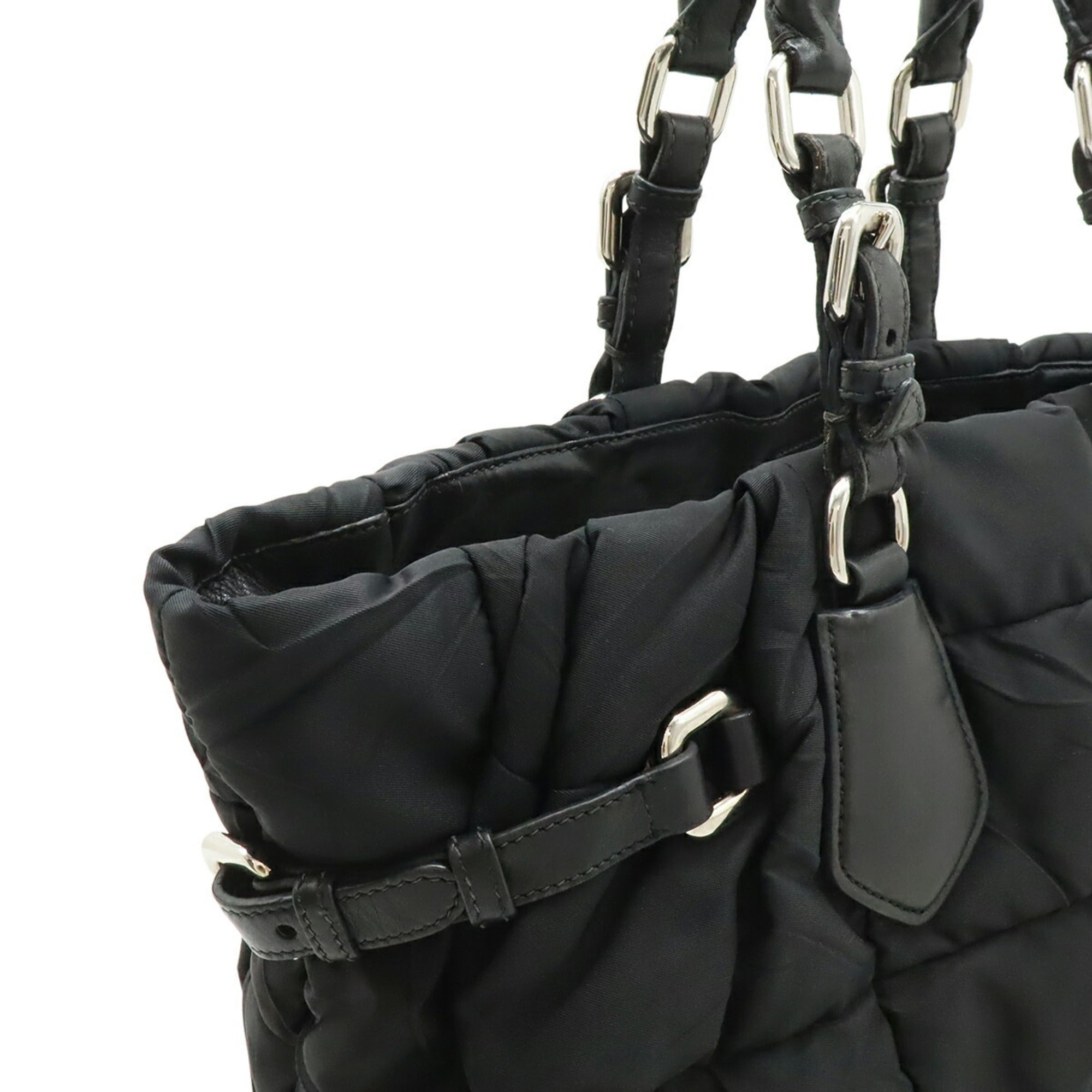 Prada Black Nero Nylon Leather Shoulder Bag Tote Bag (Pre-Owned)