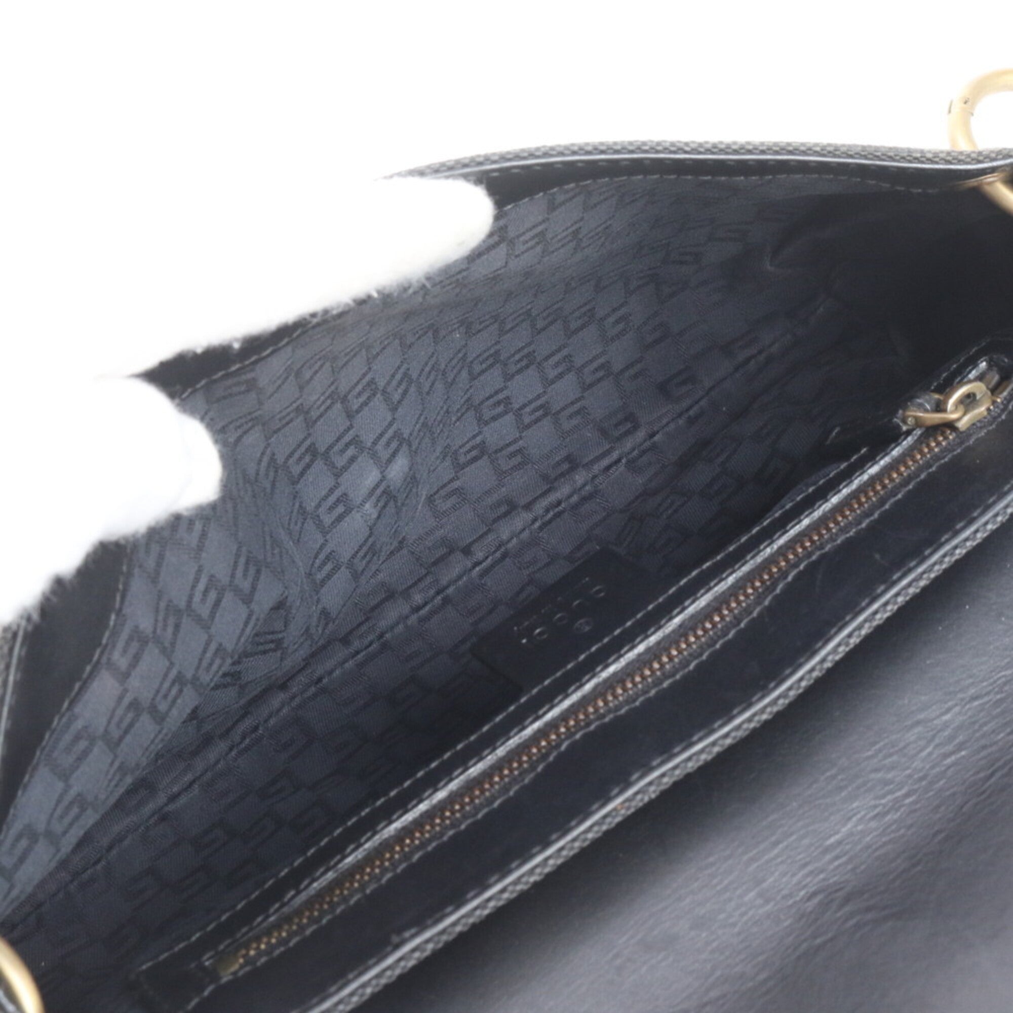 Gucci Black Gray Leather Canvas Shoulder Bag (Pre-Owned)
