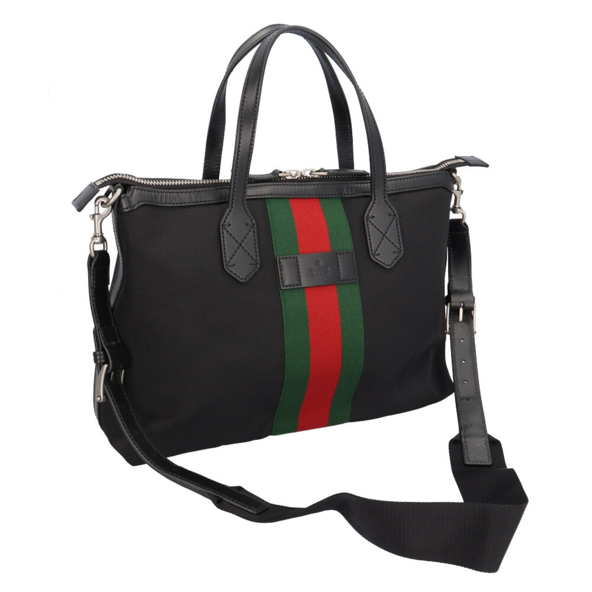 Gucci Sherry Line Black Green Red Color Canvas Handbag Shoulder Bag (Pre-Owned)
