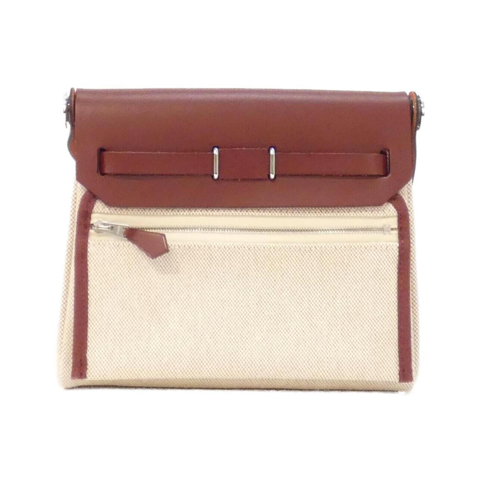 Hermes Beige Ecru Rouge H Canvas Leather Shoulder Bag (Pre-Owned)