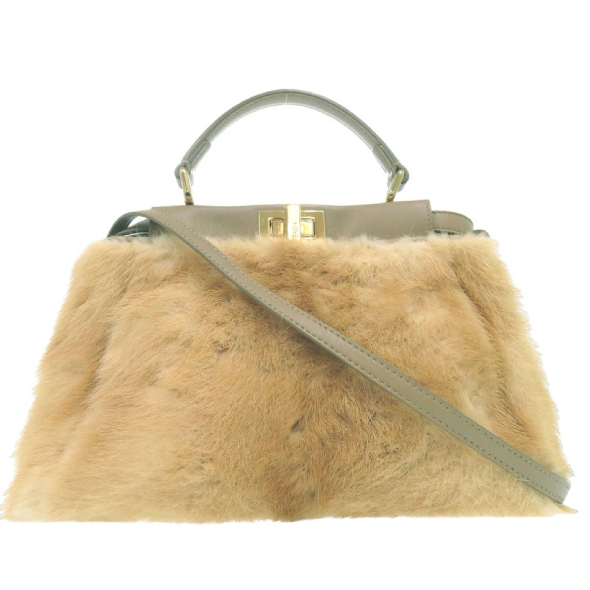Fendi Beige Leather Fur Handbag (Pre-Owned)