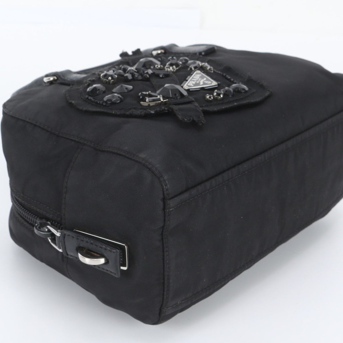 Prada Black Leather Nylon Handbag Tote Bag (Pre-Owned)