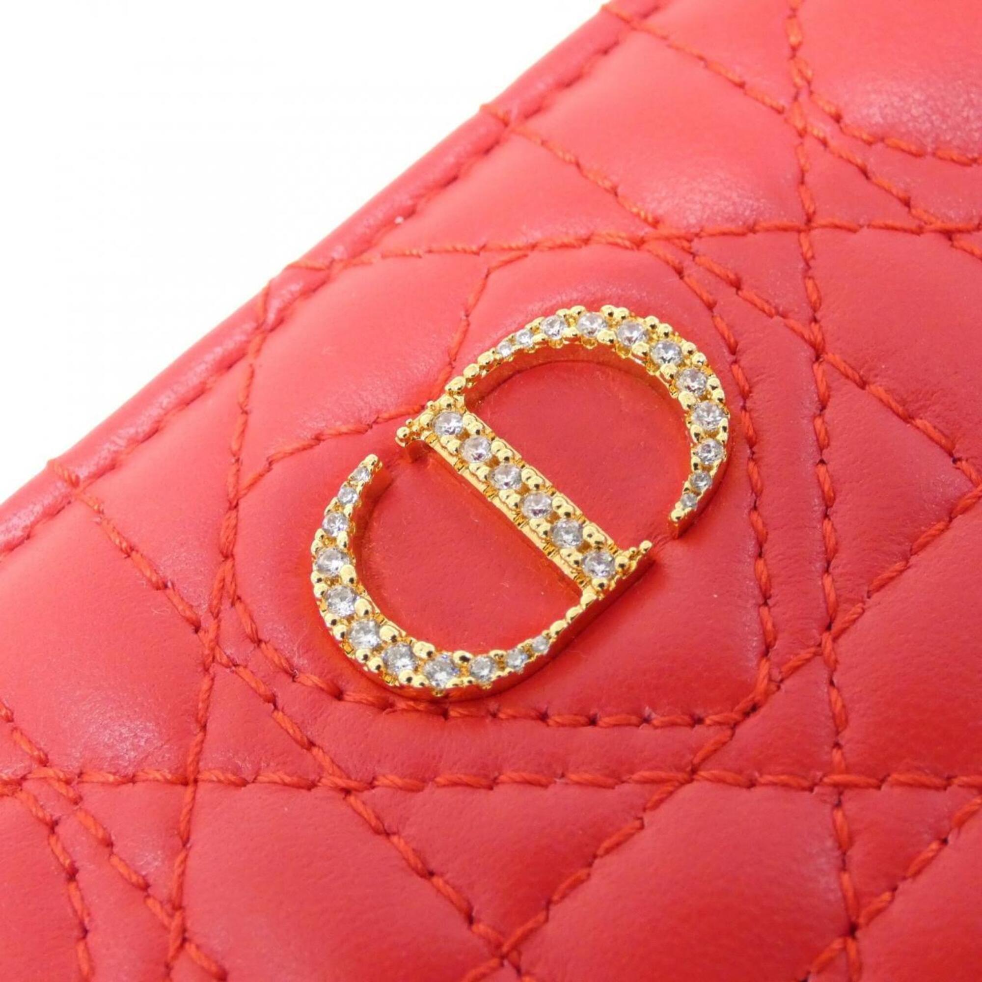 Christian Dior Red Color Leather Wallet (Bi-Fold) (Pre-Owned)