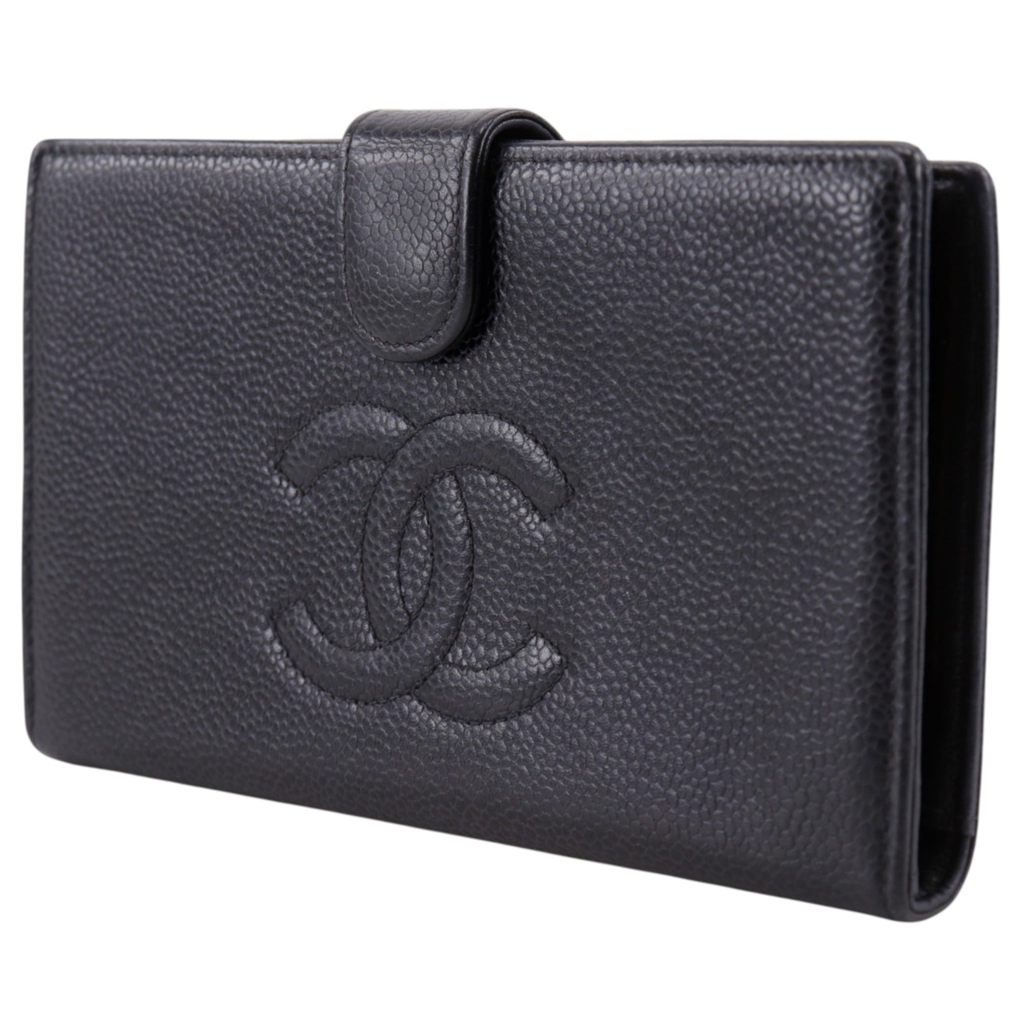 Chanel Black Grained Calfskin Long Wallet (Bi-Fold) (Pre-Owned)