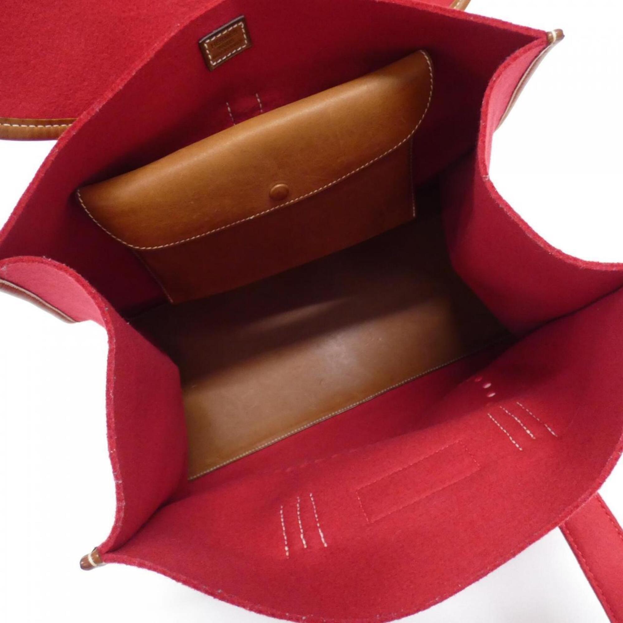 Hermes Fauve Rouge H Felt Barenia Leather Handbag (Pre-Owned)