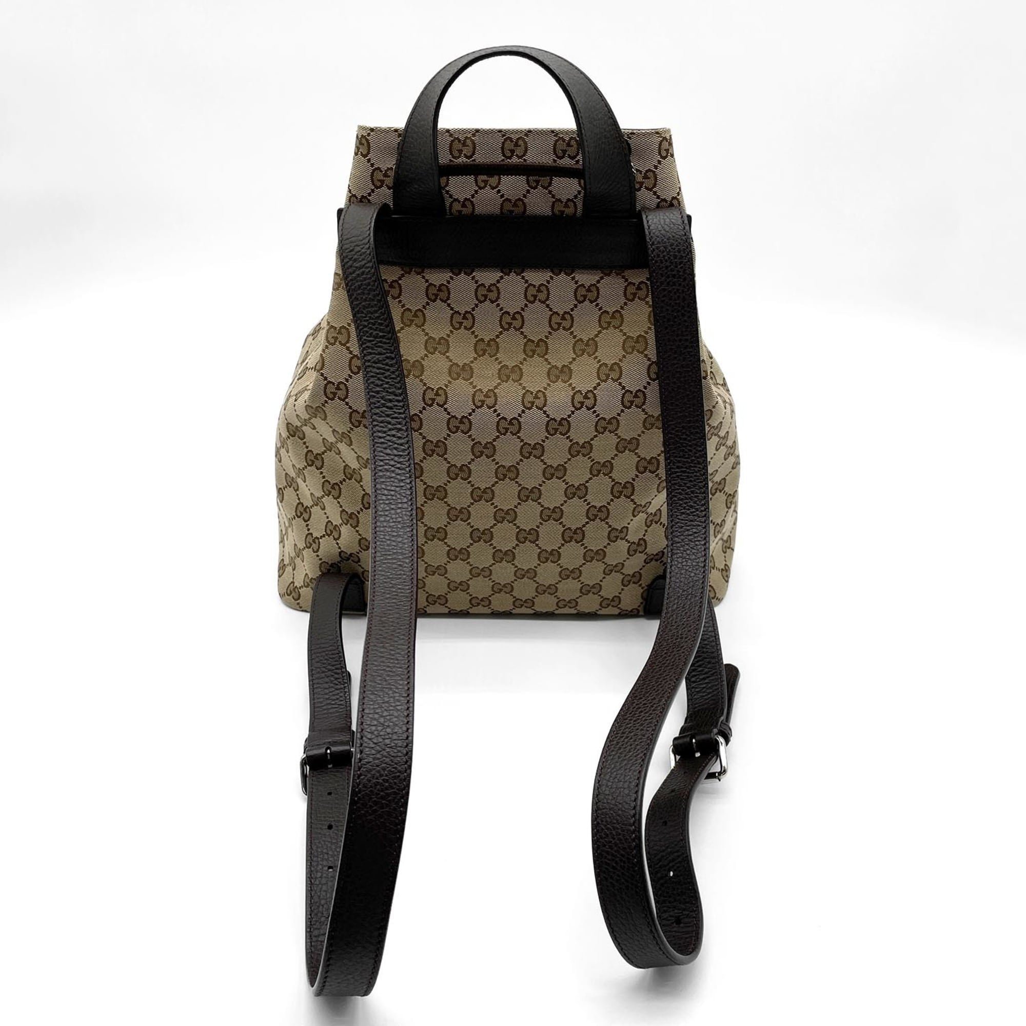 Gucci Brown Gg Canvas Leather Backpack (Pre-Owned)