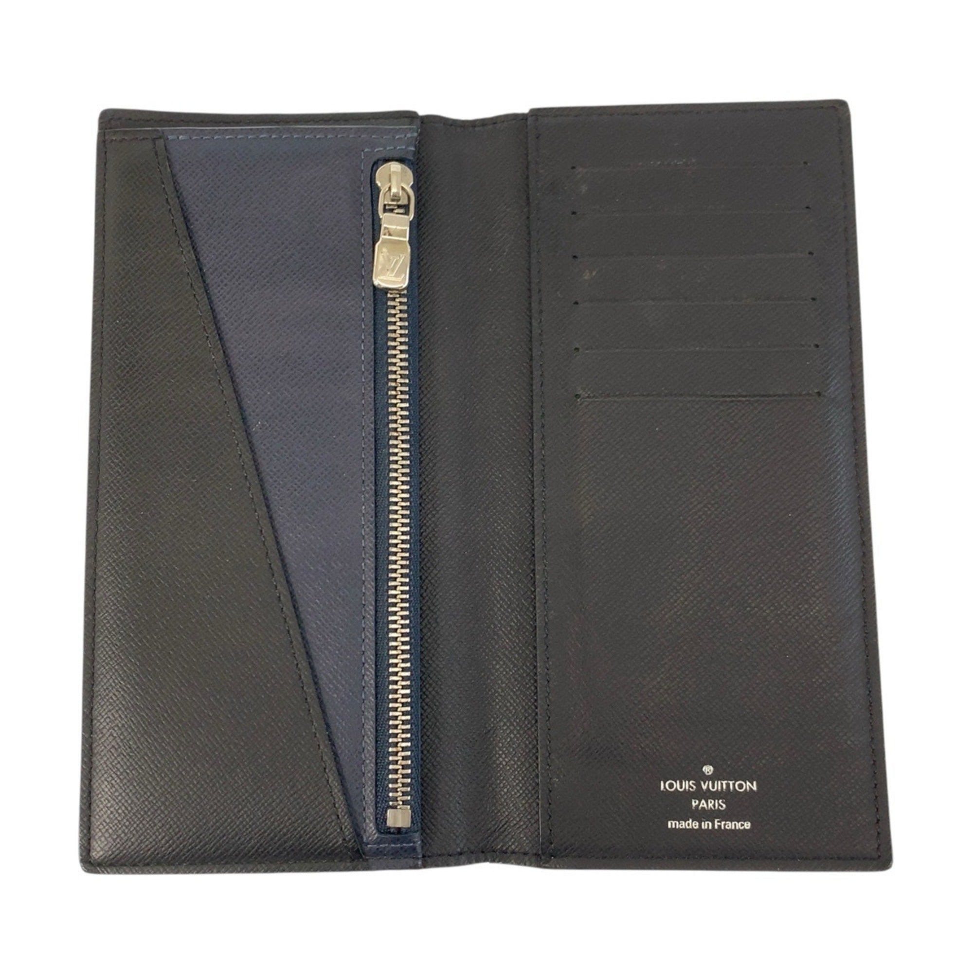 Louis Vuitton Black Navy Noir Taiga Leather Long Wallet (Bi-Fold) (Pre-Owned)