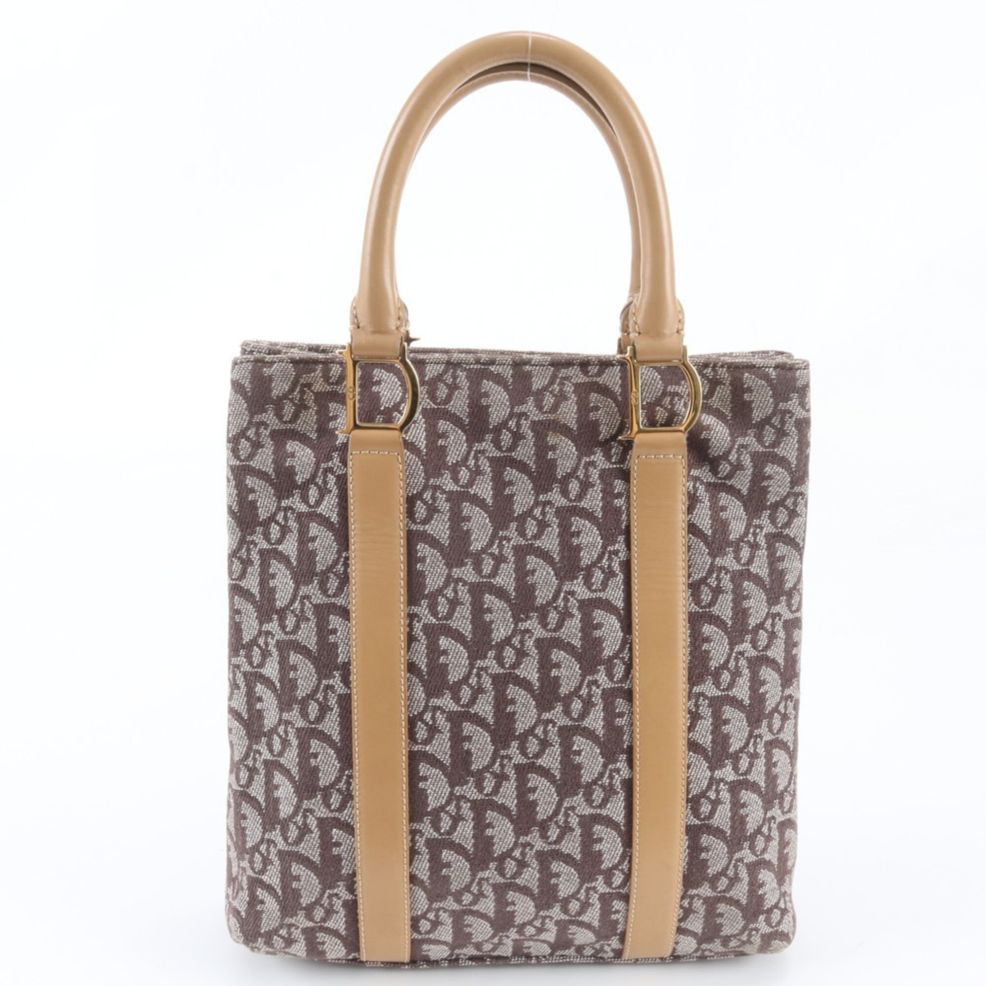 Christian Dior Brown Leather Canvas Handbag Tote Bag (Pre-Owned)
