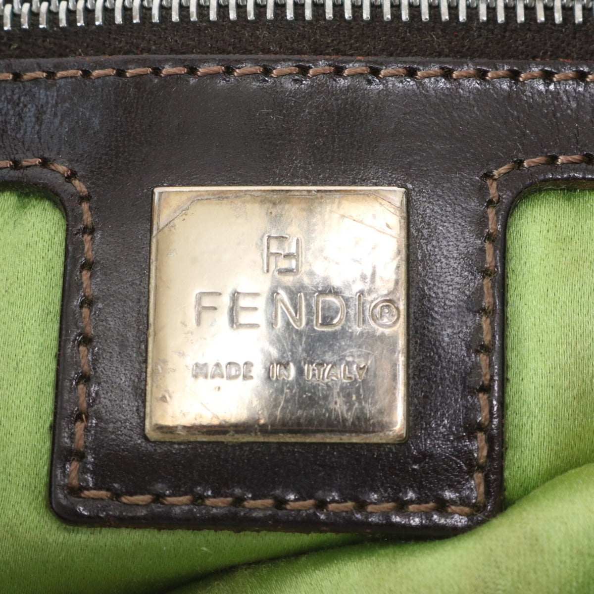 Fendi Blue Leather Canvas Shoulder Bag (Pre-Owned)