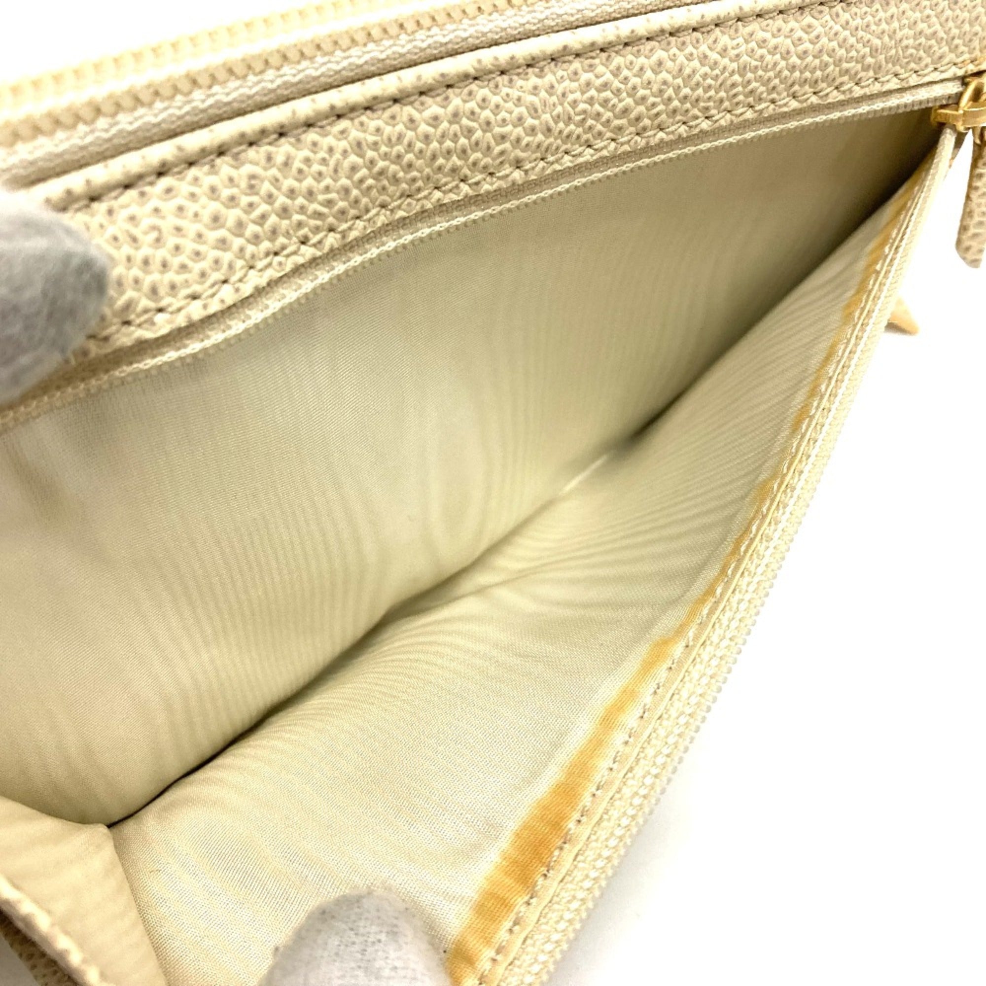 Chanel Beige Leather Long Wallet (Bi-Fold) (Pre-Owned)
