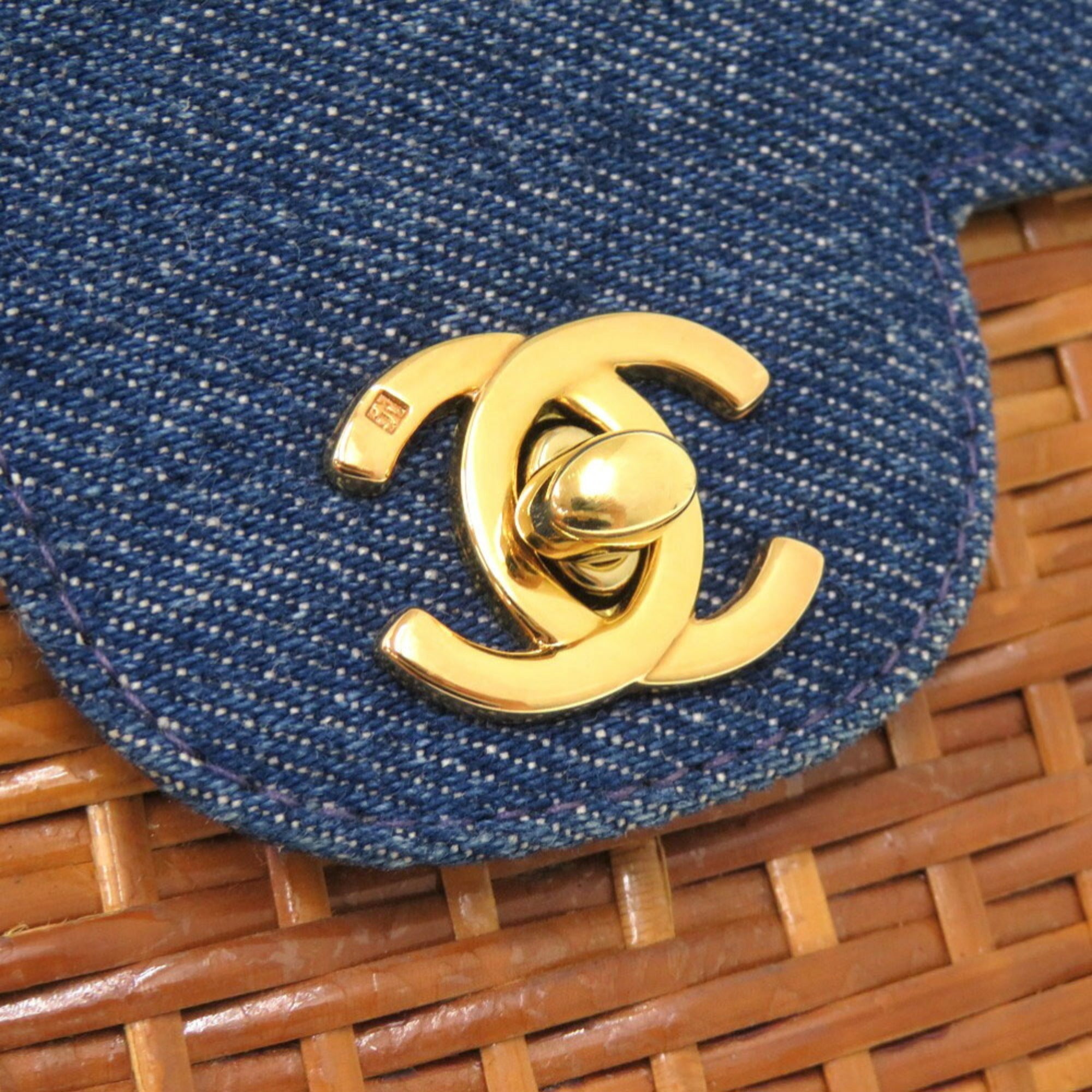 Chanel Navy Straw Leather Shoulder Bag (Pre-Owned)