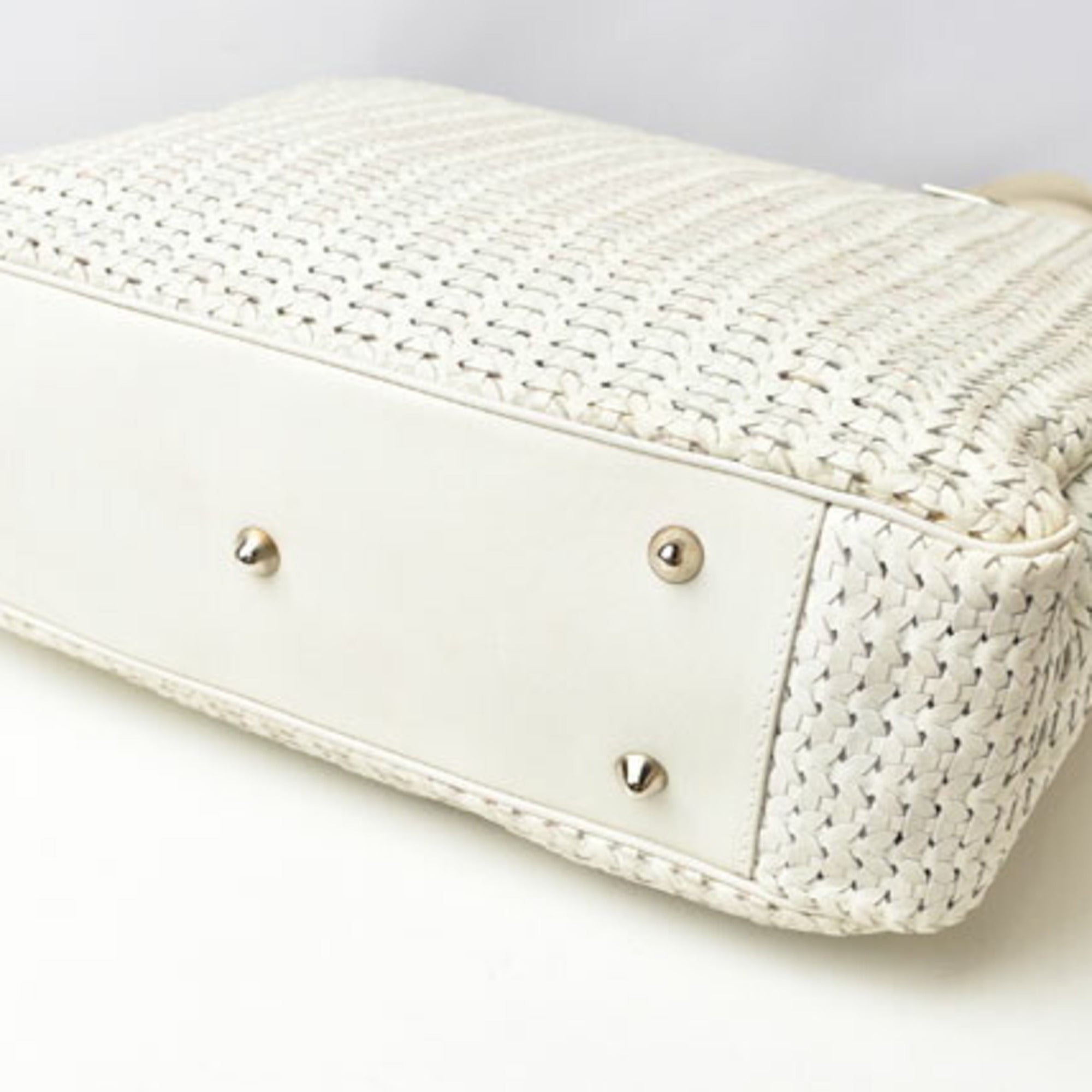 Christian Dior Lady Dior Silver White Leather Tote Bag (Pre-Owned)