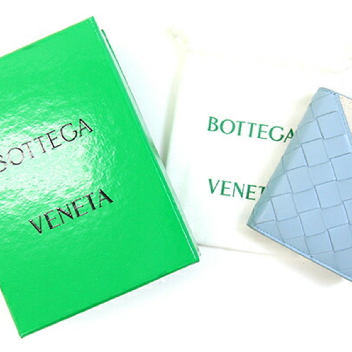 Bottega Veneta Intrecciato Light Blue Leather Canvas Wallet (Bi-Fold) (Pre-Owned)