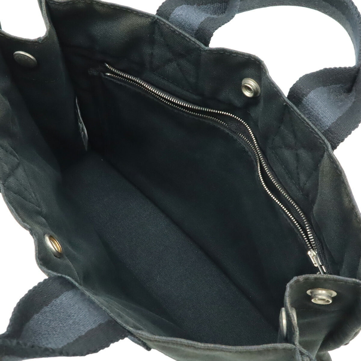Hermes Black Navy Canvas Leather Handbag Tote Bag (Pre-Owned)
