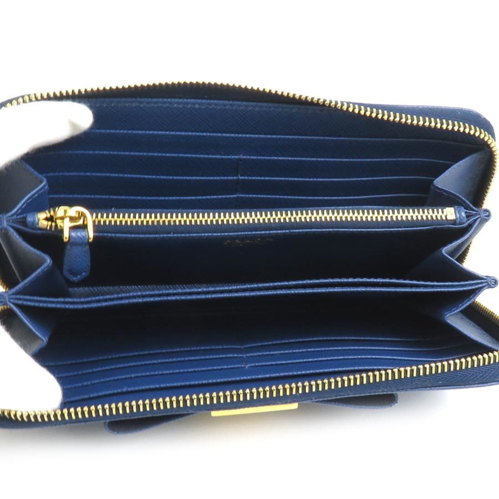 Prada Blue Leather Long Wallet (Bi-Fold) (Pre-Owned)
