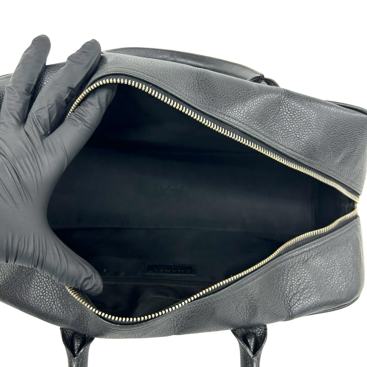 Chanel Black Grained Calfskin Boston Bag Handbag (Pre-Owned)
