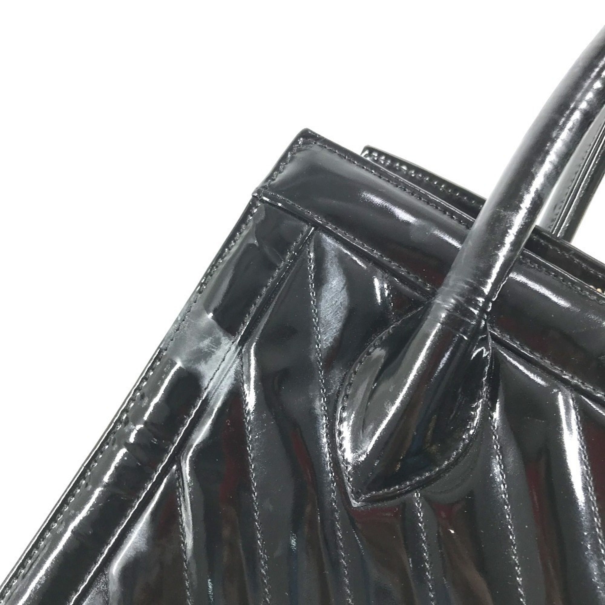 Chanel Black Gold Patent Leather Handbag Shoulder Bag Tote Bag (Pre-Owned)