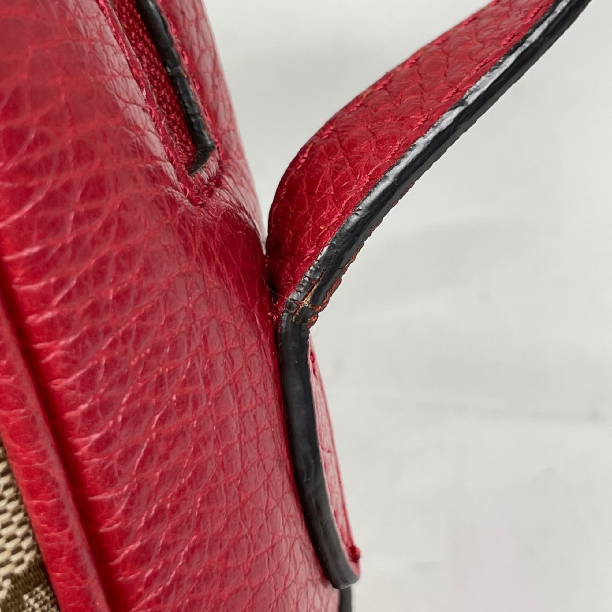 Gucci Gg Canvas Brown Red Color Gg Canvas Leather Shoulder Bag (Pre-Owned)