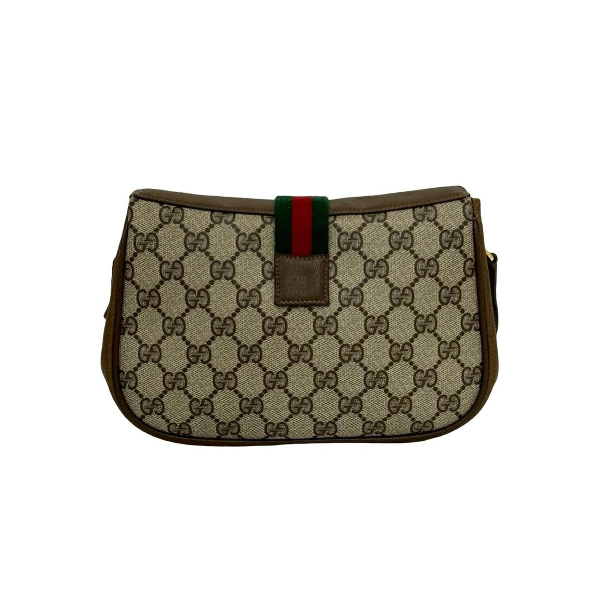 Gucci Brown Green Red Color Leather Pvc Shoulder Bag (Pre-Owned)
