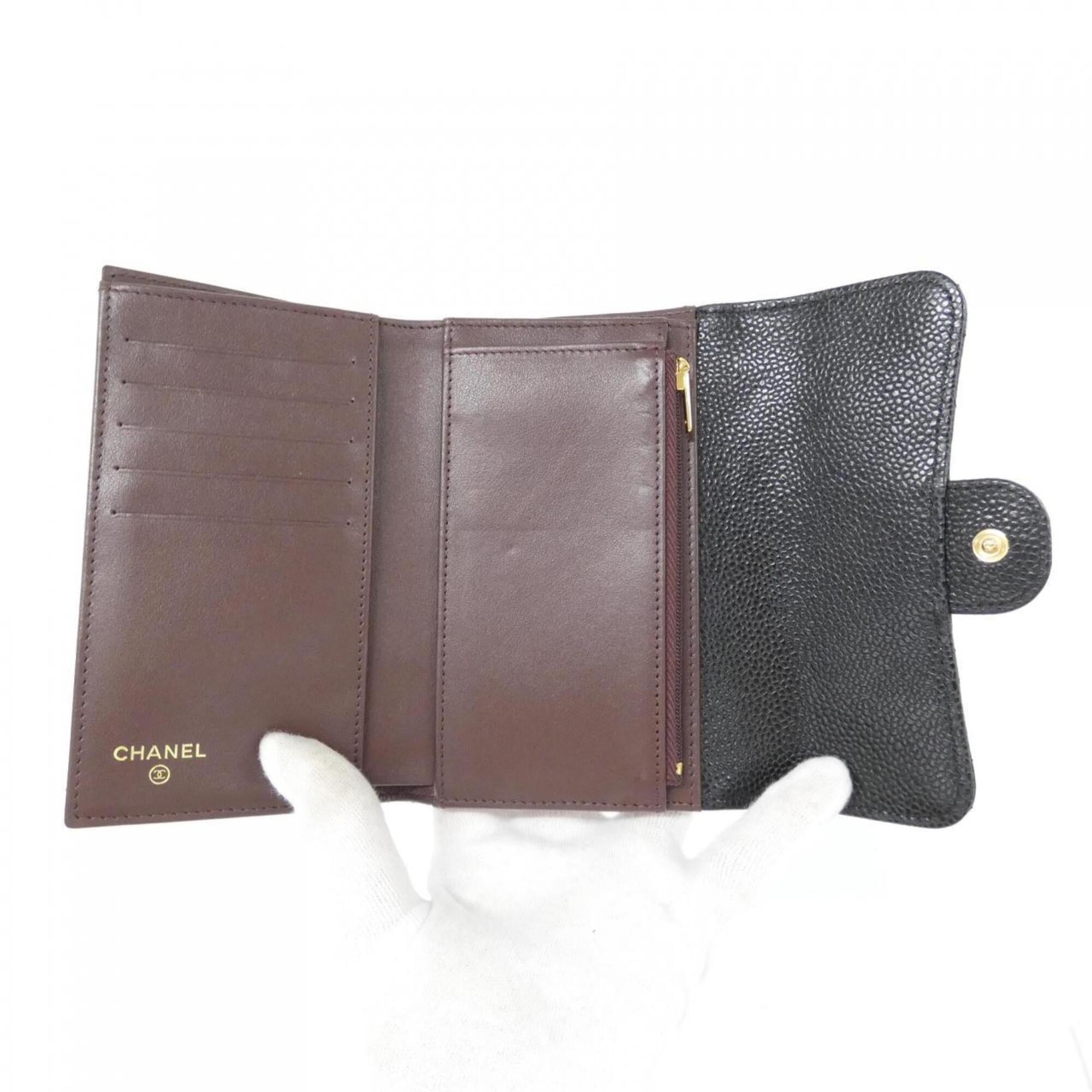 Chanel Black Bordeaux Grained Calfskin Wallet (Tri-Fold) (Pre-Owned)