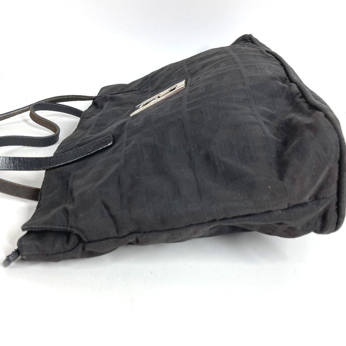 Fendi Black Leather Nylon Handbag Tote Bag (Pre-Owned)