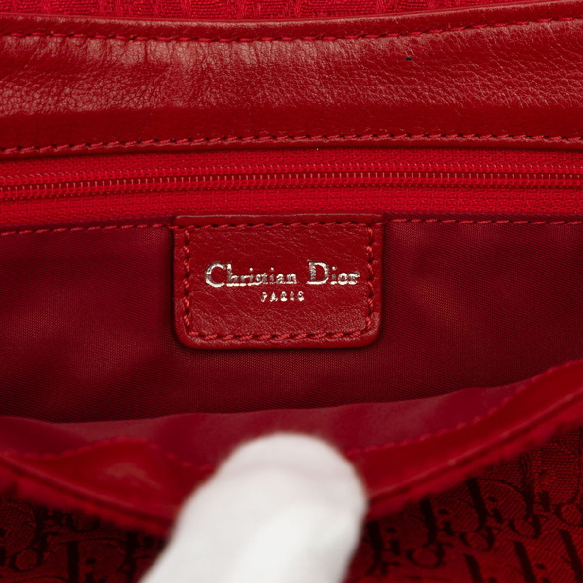 Christian Dior Red Color Canvas Leather Handbag Shoulder Bag (Pre-Owned)