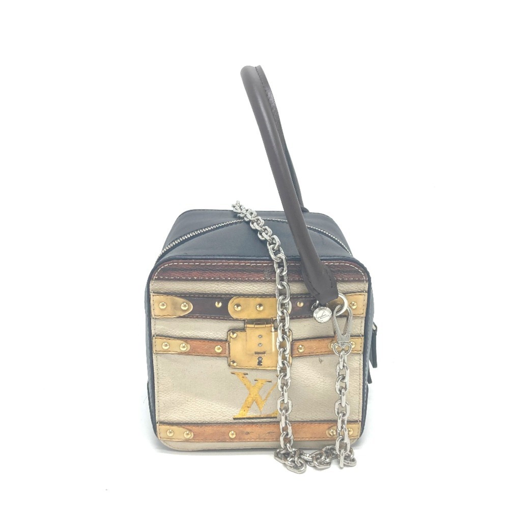Louis Vuitton Beige Black Leather Handbag (Pre-Owned)