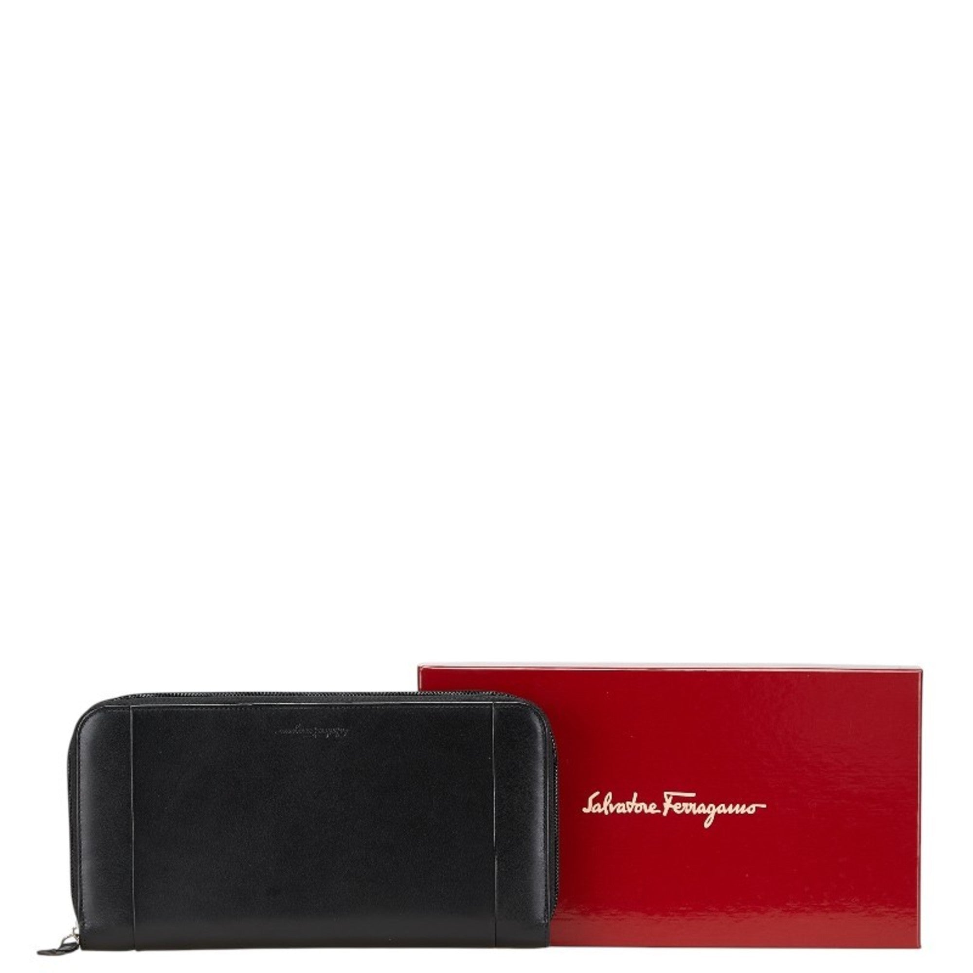 Salvatore Ferragamo Black Leather Long Wallet (Bi-Fold) (Pre-Owned)