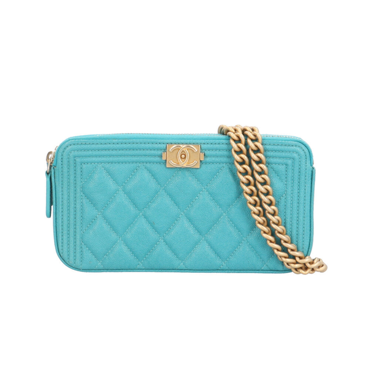 Chanel Boy Chanel Green Turquoise Grained Calfskin Handbag Shoulder Bag (Pre-Owned)