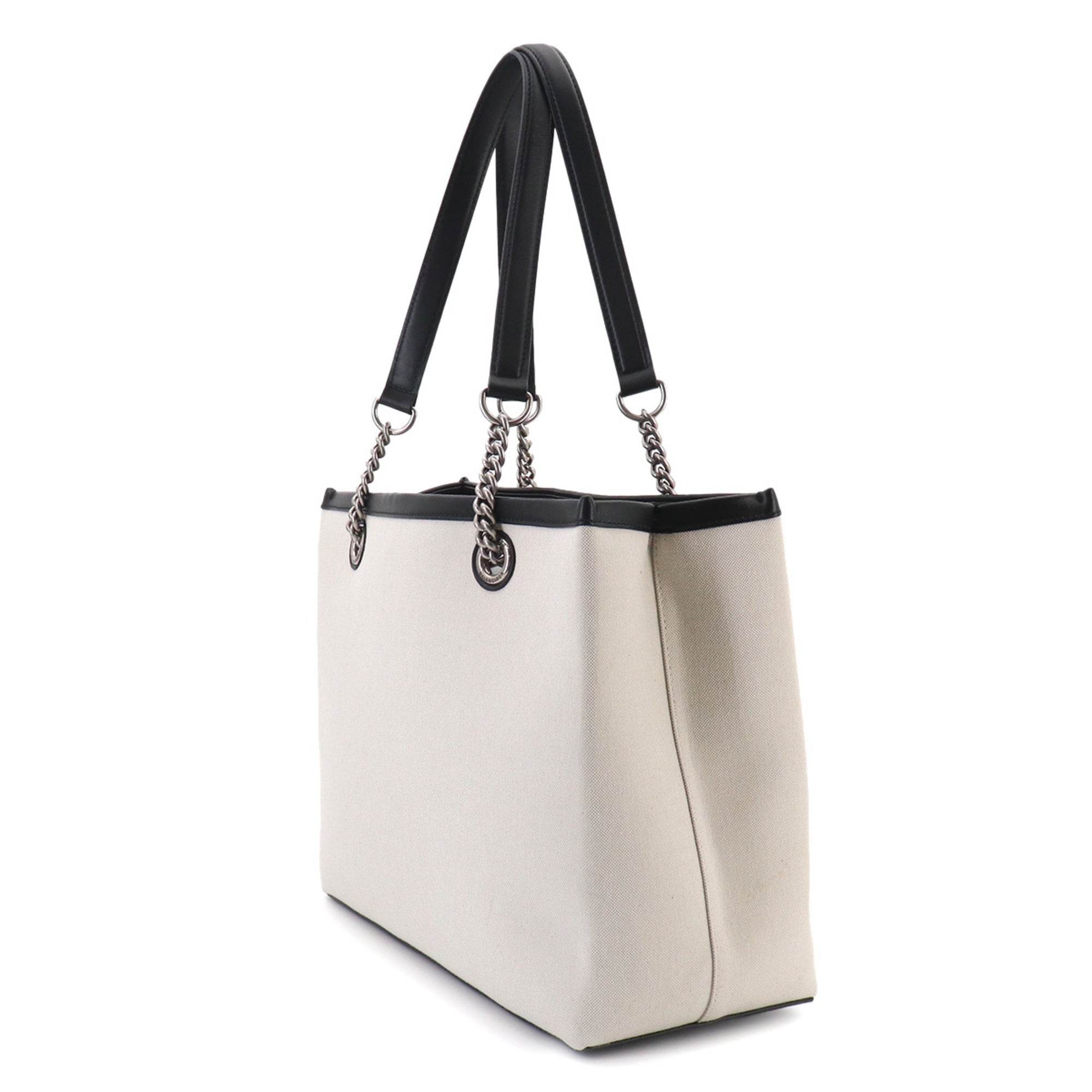 Balenciaga Black White Canvas Leather Handbag Tote Bag (Pre-Owned)