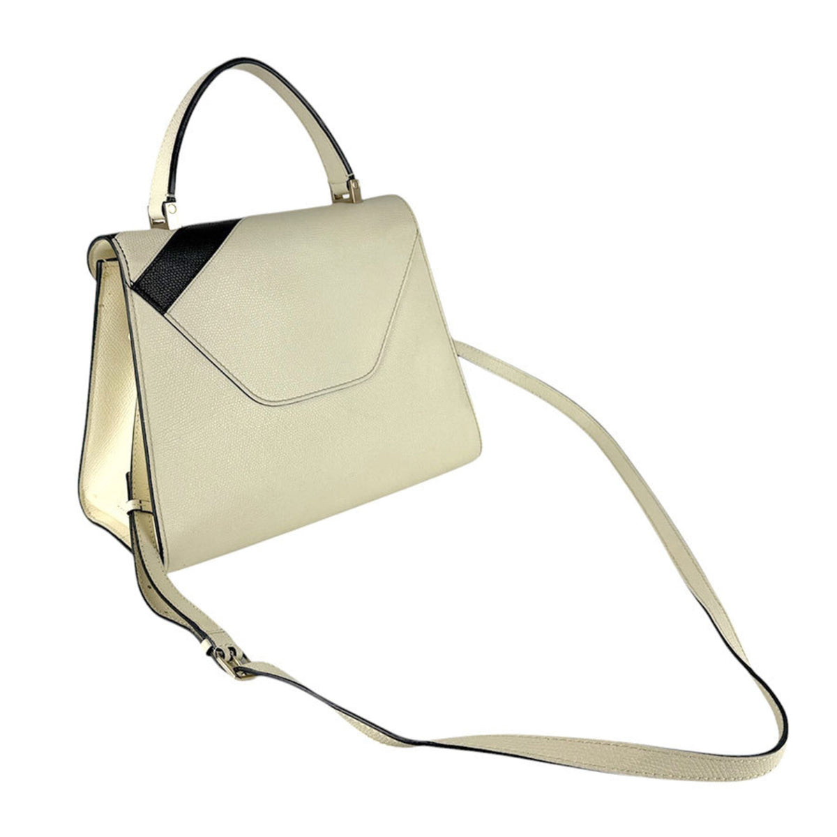 Valextra Black Ivory Leather Handbag Shoulder Bag (Pre-Owned)