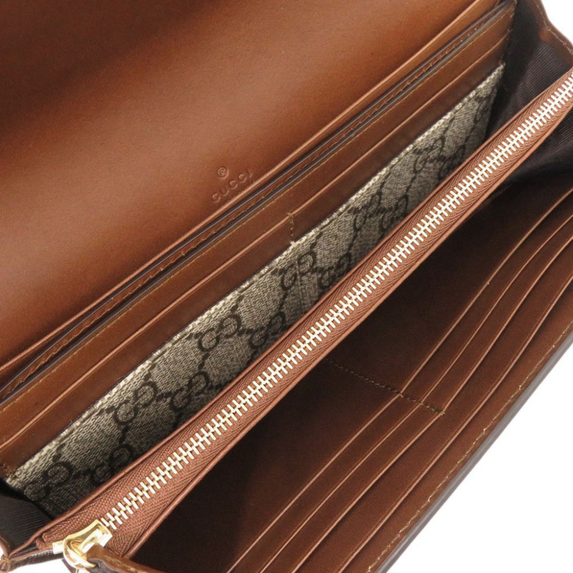 Gucci Beige Brown Gg Supreme Leather Long Wallet (Bi-Fold) (Pre-Owned)