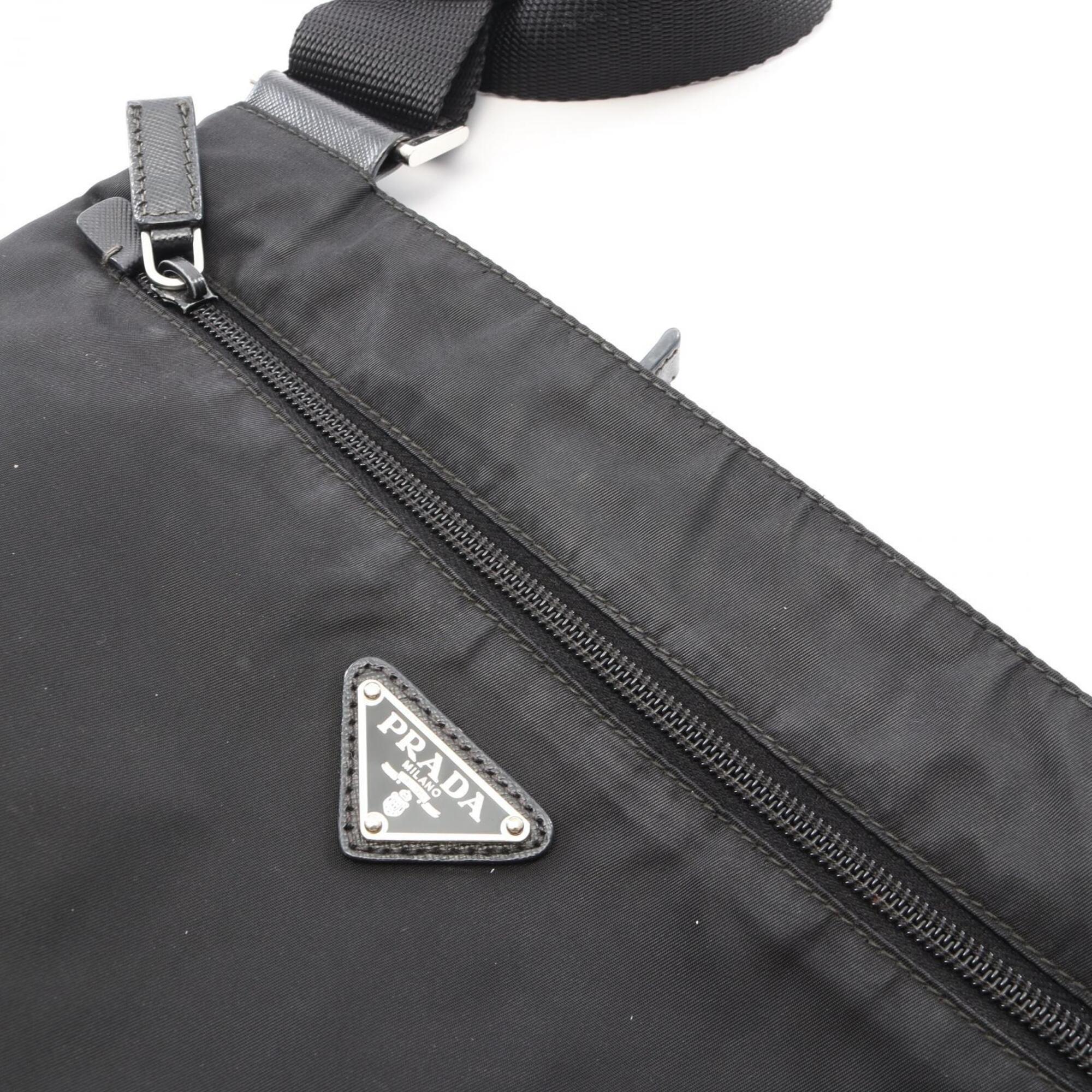Prada Black Nylon Leather Handbag Shoulder Bag (Pre-Owned)