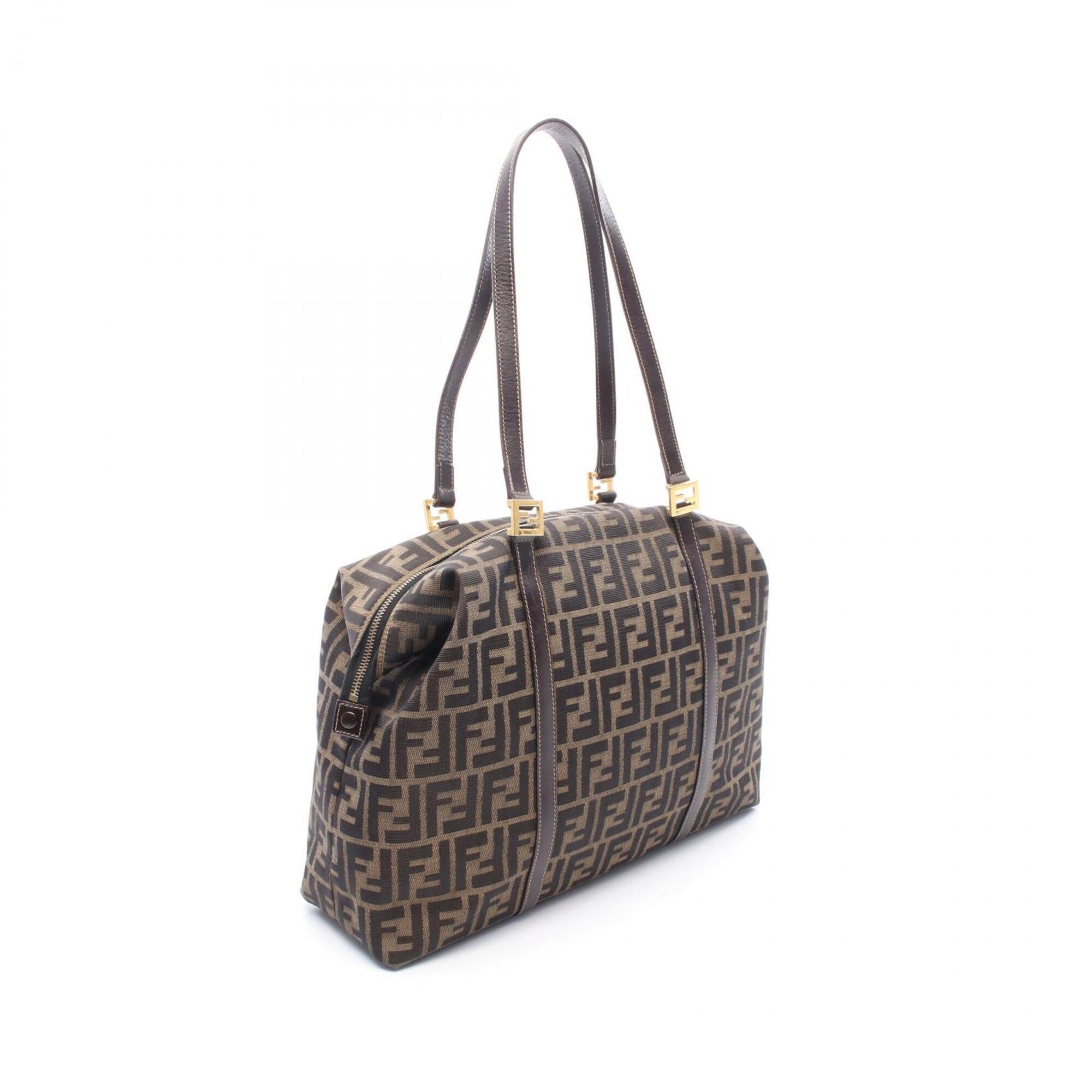 Fendi Brown Canvas Leather Handbag Shoulder Bag (Pre-Owned)