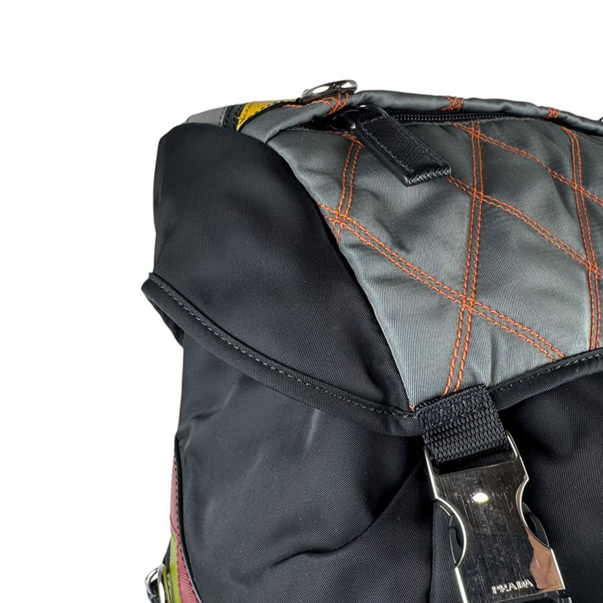 Prada Black Multi-Color Nylon Leather Backpack (Pre-Owned)