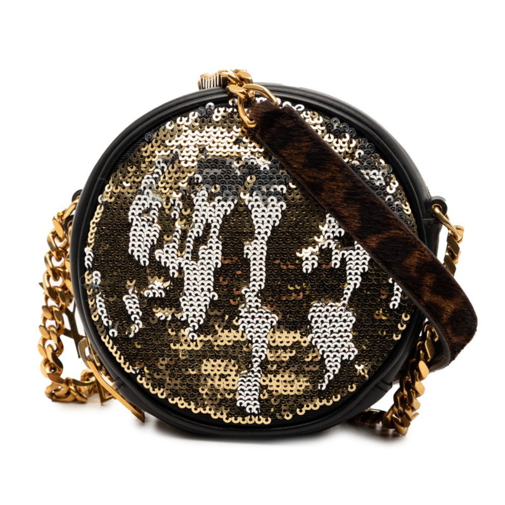 Saint Laurent Black Gold Spangles Leather Shoulder Bag (Pre-Owned)