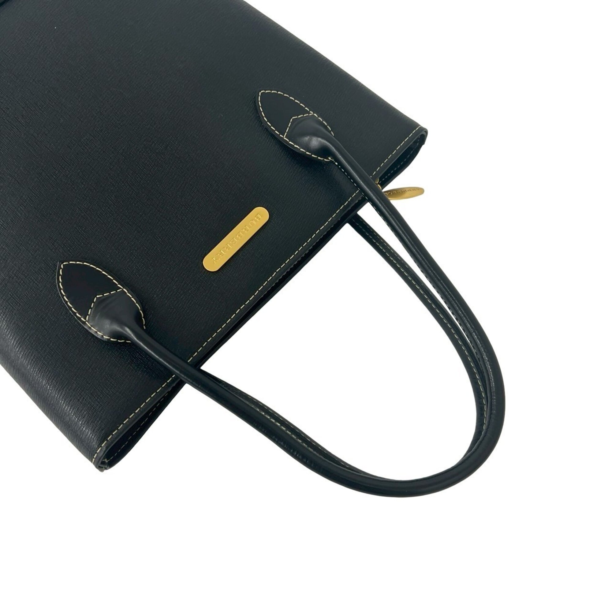 Burberry Black Leather Handbag Tote Bag (Pre-Owned)