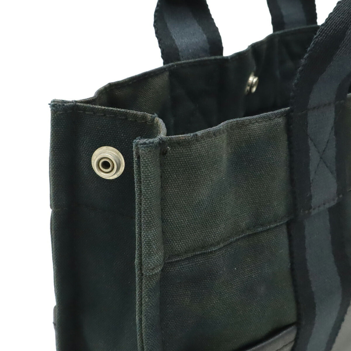 Hermes Black Navy Canvas Leather Handbag Tote Bag (Pre-Owned)