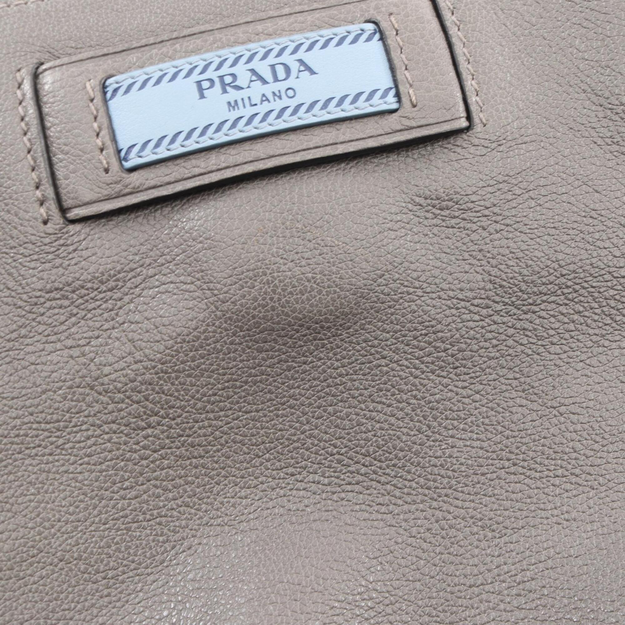 Prada Gray Leather Handbag Tote Bag (Pre-Owned)